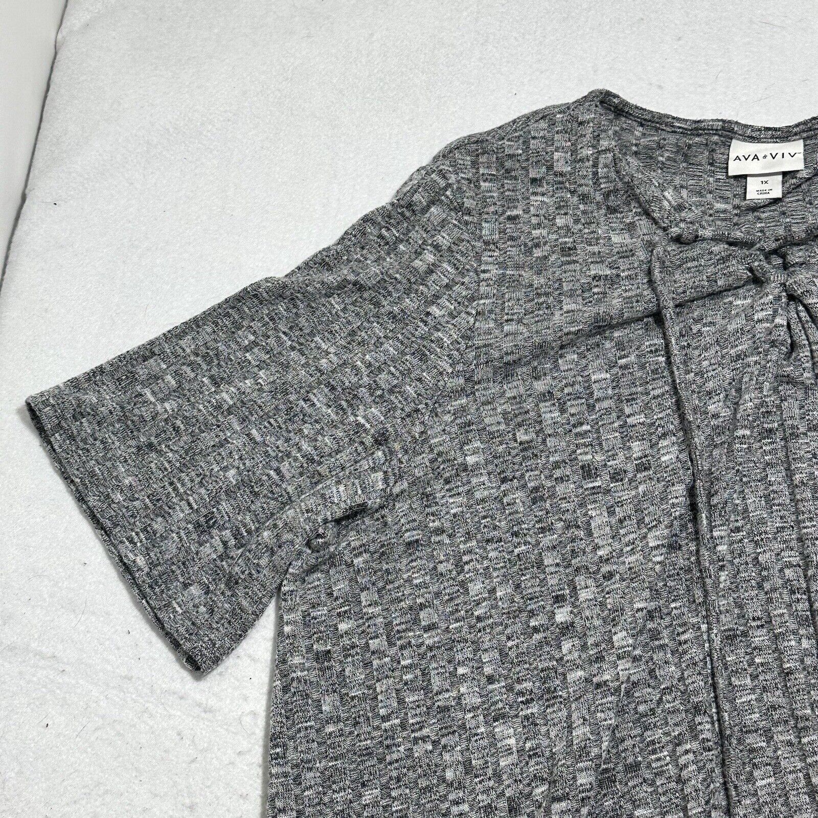 Target Basics Ava & Viv 1X Gray Short Sleeve T Shirt Ribbed Tie Neckline Size XL / US 12-14 / IT 48-50 - 3 Thumbnail