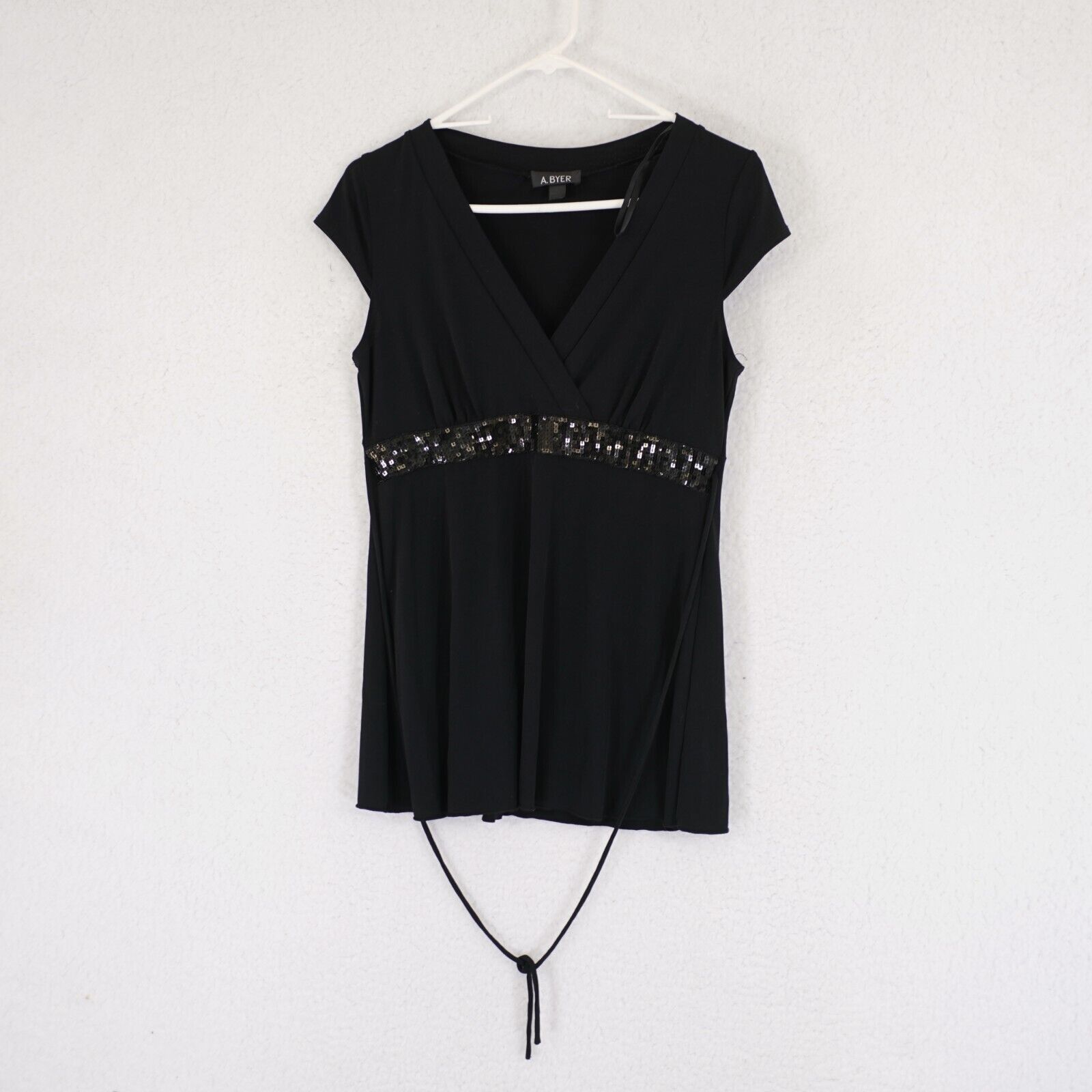 Vintage A. Byer Black V-Neck Capped Sleeve Sequin Blouse Top Large S Size L / US 10 / IT 46 - 2 Thumbnail