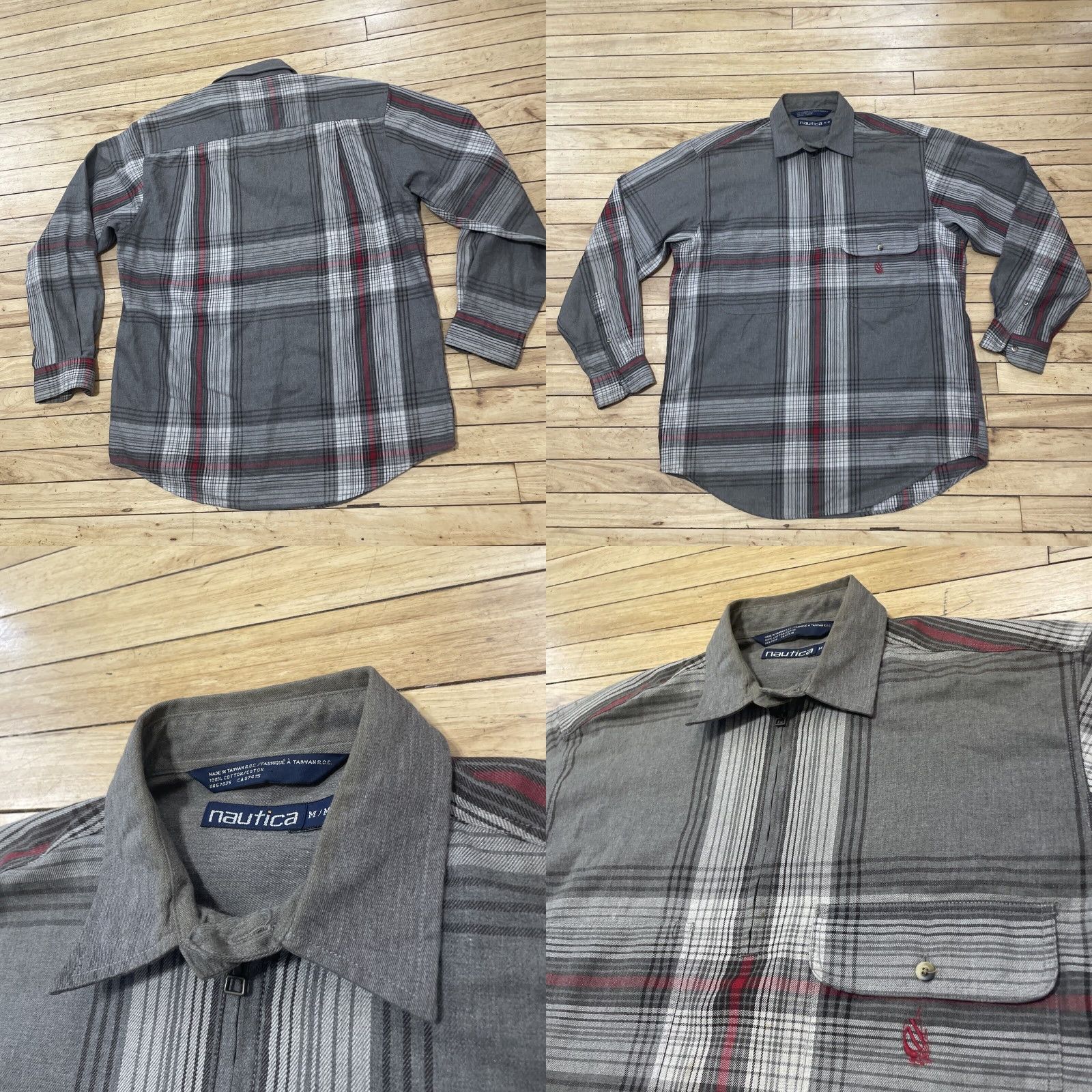 Nautica VINTAGE Nautica Shirt Men M 1/4 Zip Plaid Red Gray Grunge 90s Cotton Long Sleeve Warm Casual Workwear Size US M / EU 48-50 / 2 - 9 Thumbnail