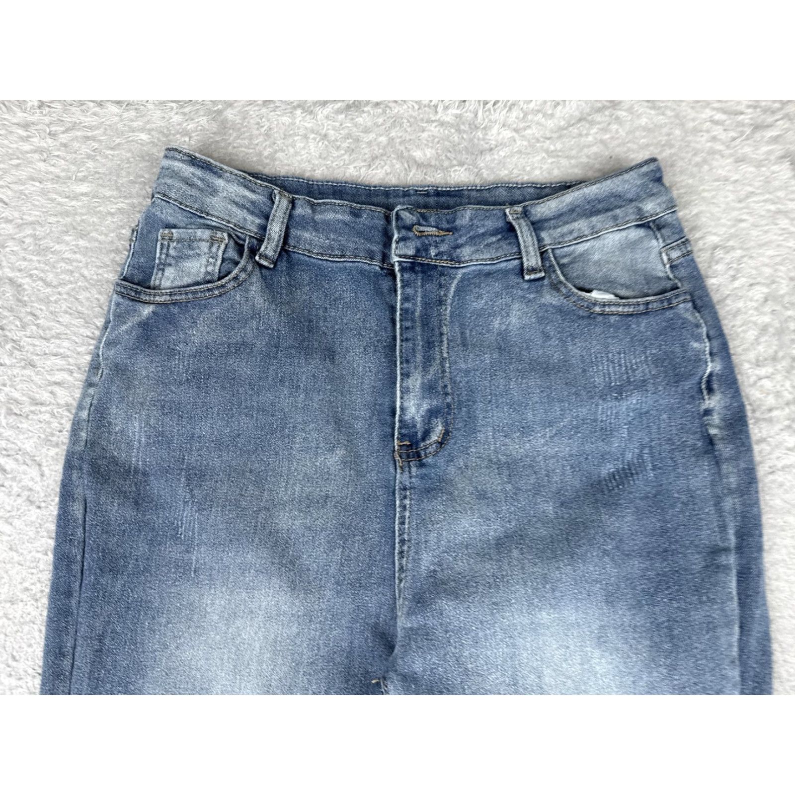 Denime Flare Jeans Womens Large Blue Med Wash Mid Rise Stretch Regular Fit 26x29 Denim Size 36" / US 14 / IT 50 - 5 Thumbnail