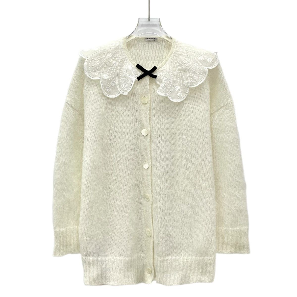 Miu Miu Miu Miu Lace Trim Mohair Long Sleeve Knit Cardigan K26WX Size S / US 4 / IT 40 - 1 Thumbnail