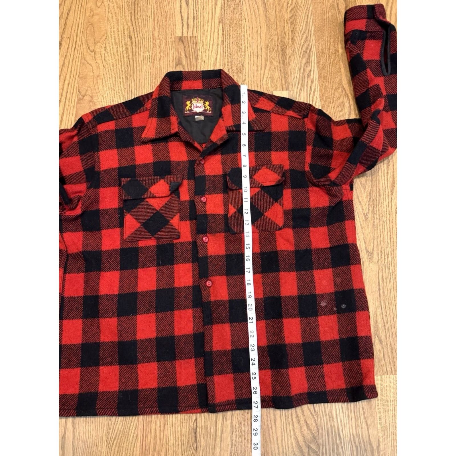 IDEA VINTAGE Ideal Button-Up Camp Wool Shirt Men L Check Red 50s 60s USA Buttons Size US L / EU 52-54 / 3 - 7 Thumbnail