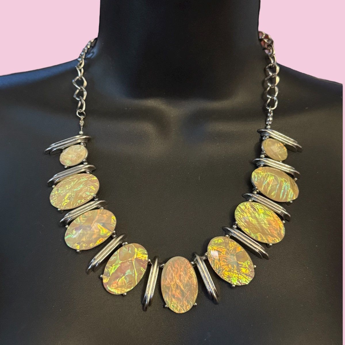Other Silver tone faux opal statement necklace Size ONE SIZE - 1 Thumbnail