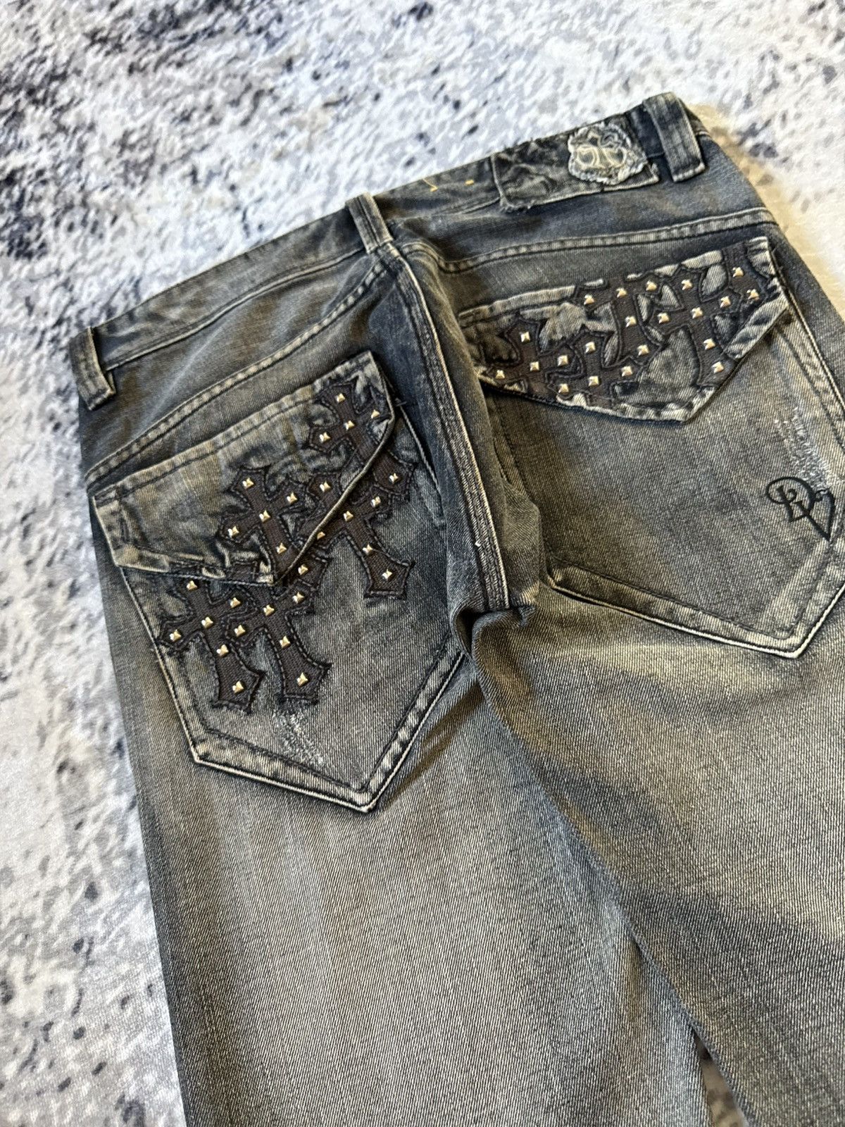Japanese Brand ✝️ Embroidered Gothic Cross Gray Wash Jeans Pepe Brand Size US 32 / EU 48 - 4 Thumbnail