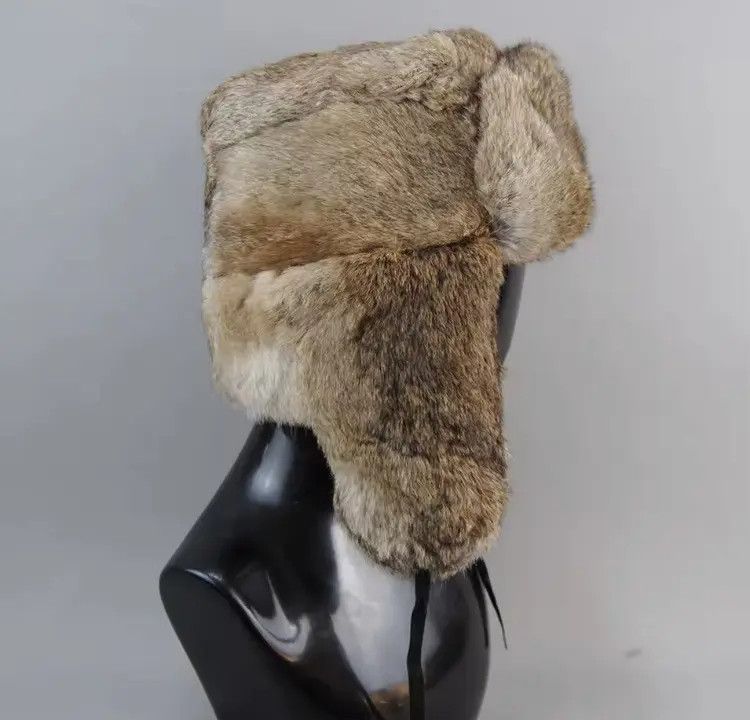 Japanese Brand Size L Warm Natural Rabbit Fur Bomber Hat With Earflaps Size ONE SIZE - 6 Thumbnail