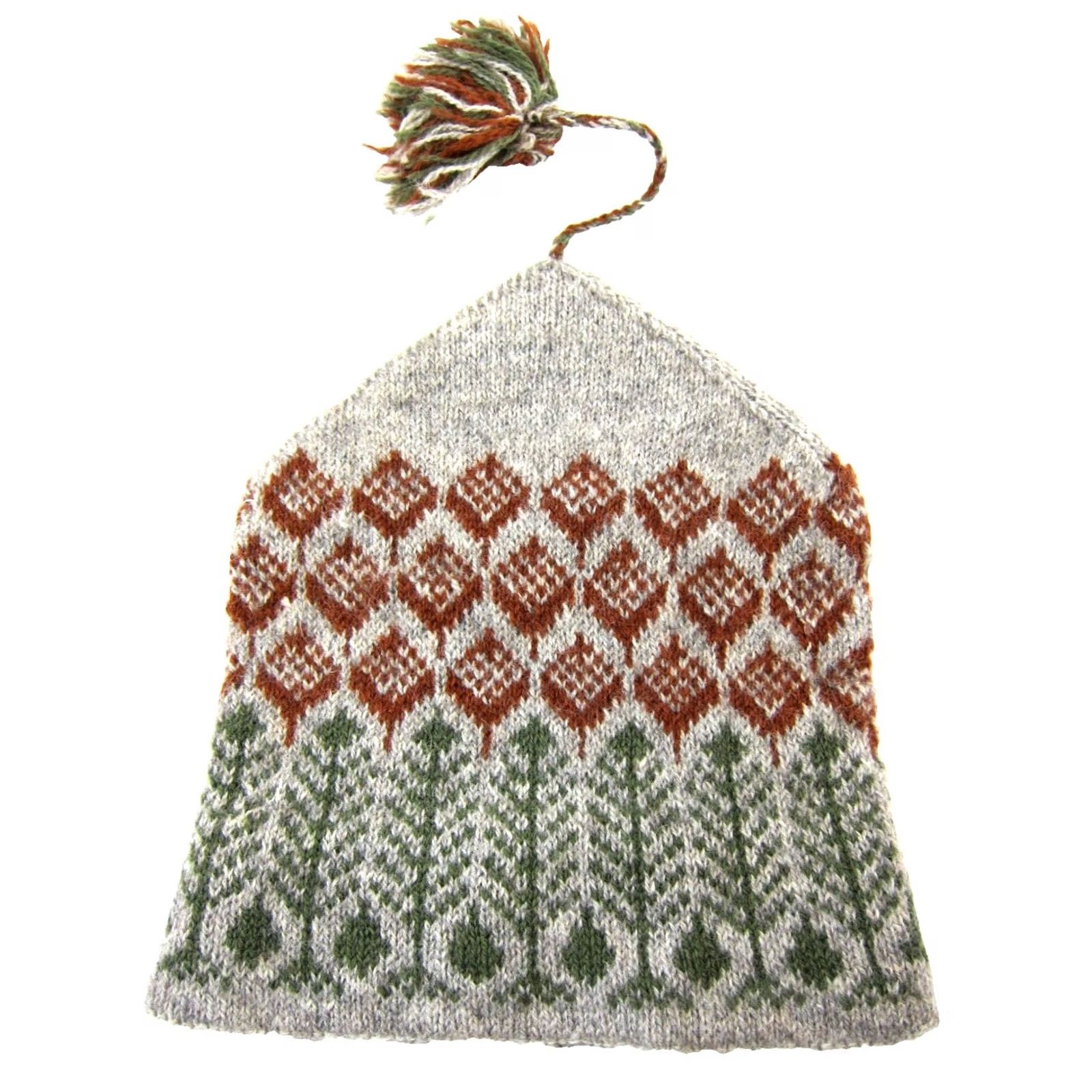 Vintage VINTAGE Beanie Hat One Size Wool Grey Orange Green Tree Pine Cone 100% Wool Hat Womens Vintage Style Size ONE SIZE - 2 Thumbnail