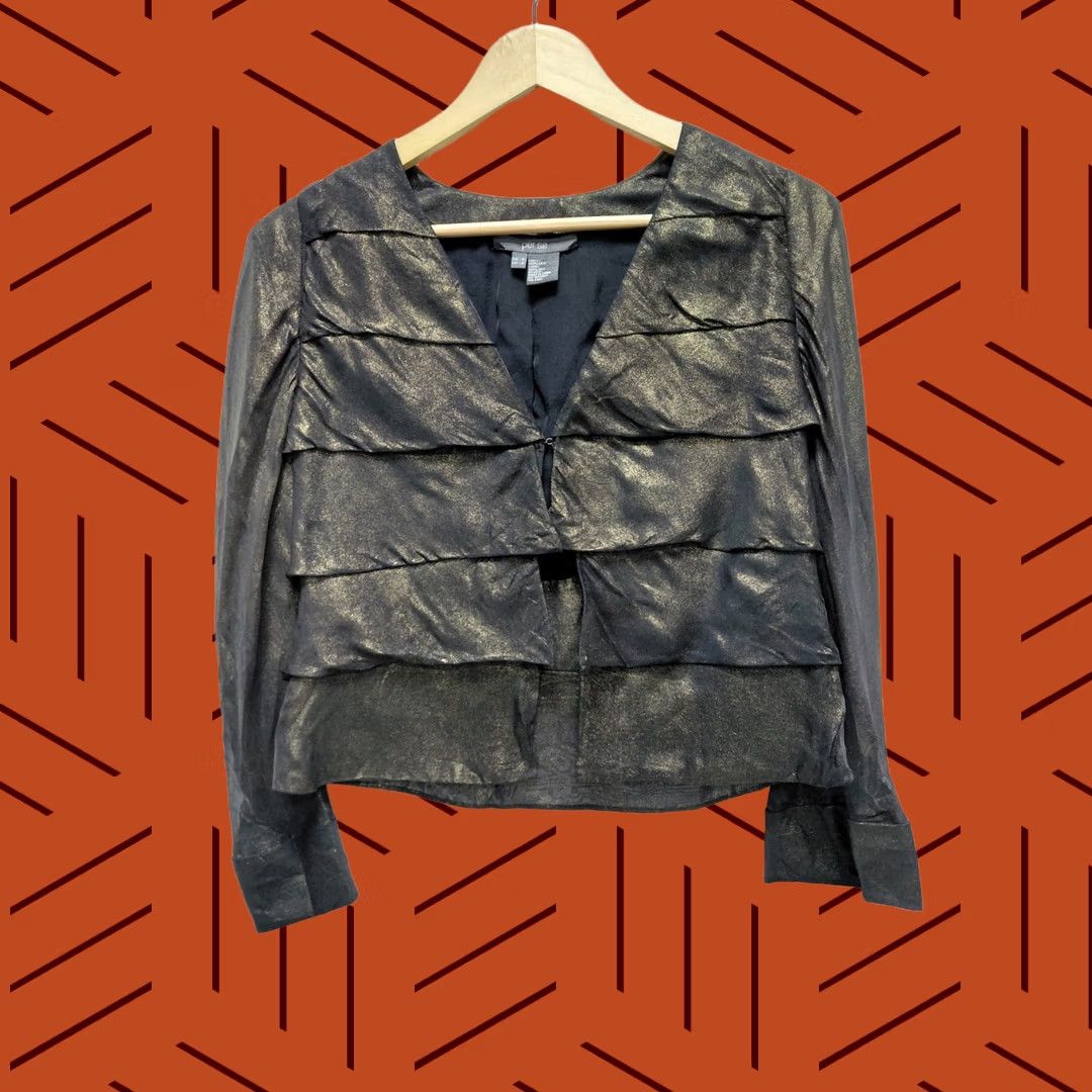 Vintage VINTAGE Per Se Metallic Silk Jacket Black Women Size 6 Size M / US 6-8 / IT 42-44 - 1 Thumbnail