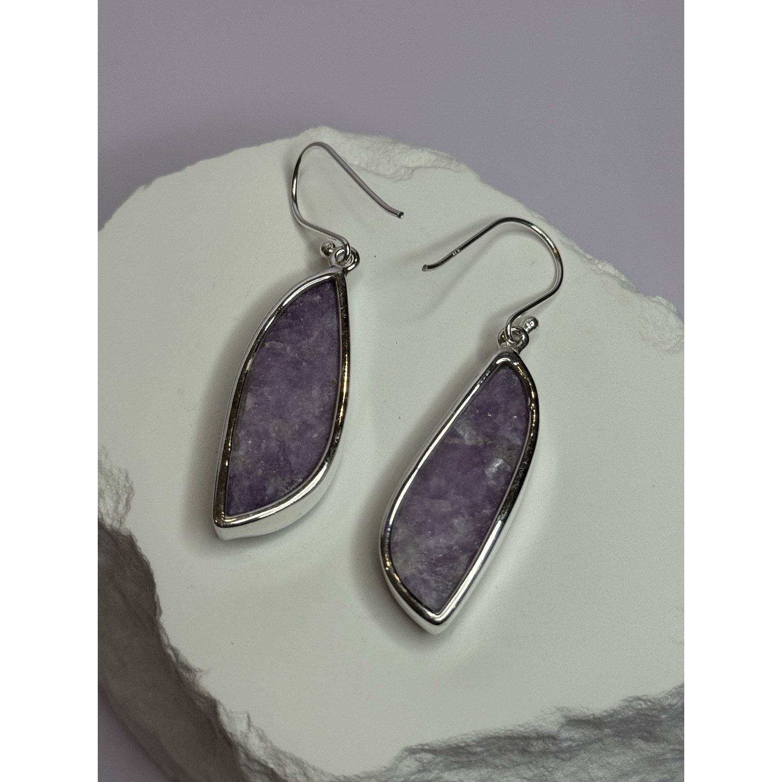 Jewelry 925 STERLING SILVER LEPIDOLITE EARRINGS LENGTH 2 INCH Size ONE SIZE - 6 Thumbnail