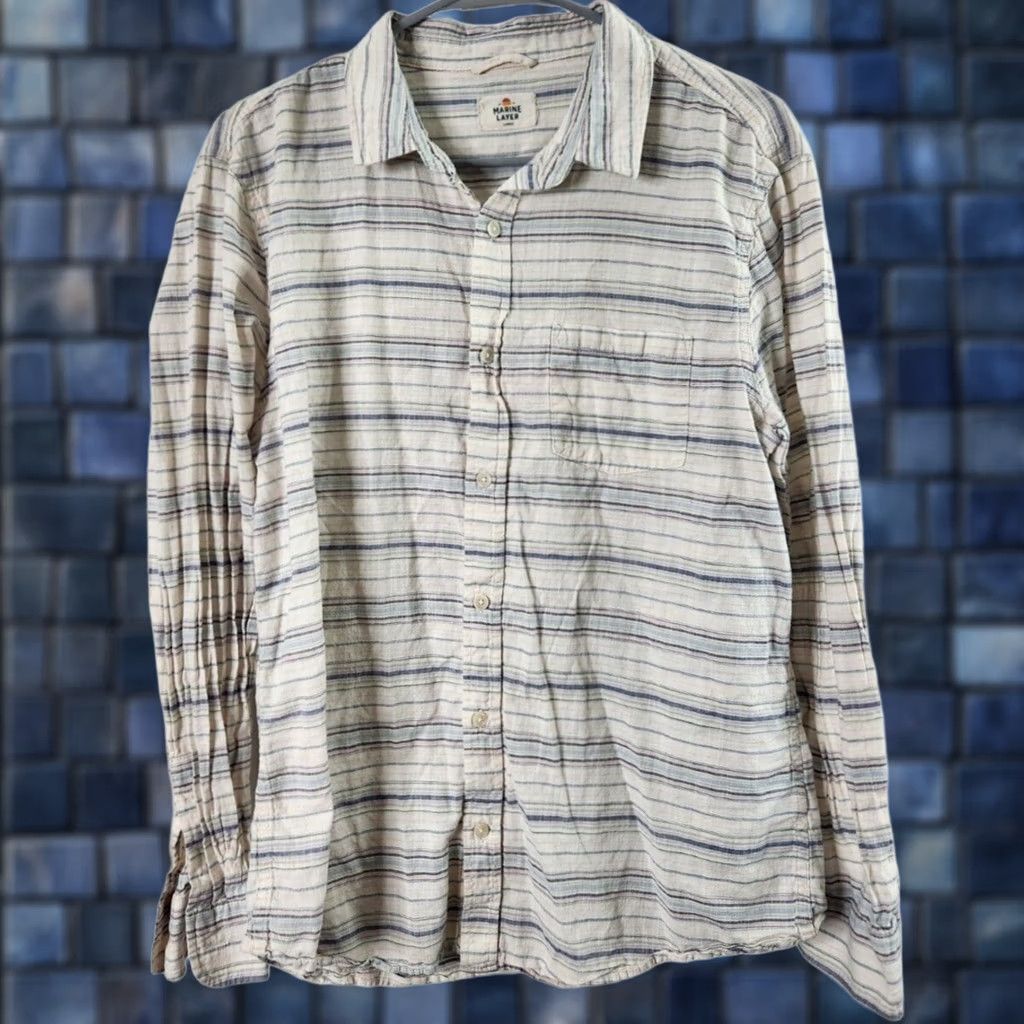 Marine Layer Marine Layer Mens L Button Up Shirt Striped Long Sleeve Pocket 100% Cotton Size US L / EU 52-54 / 3 - 1 Thumbnail