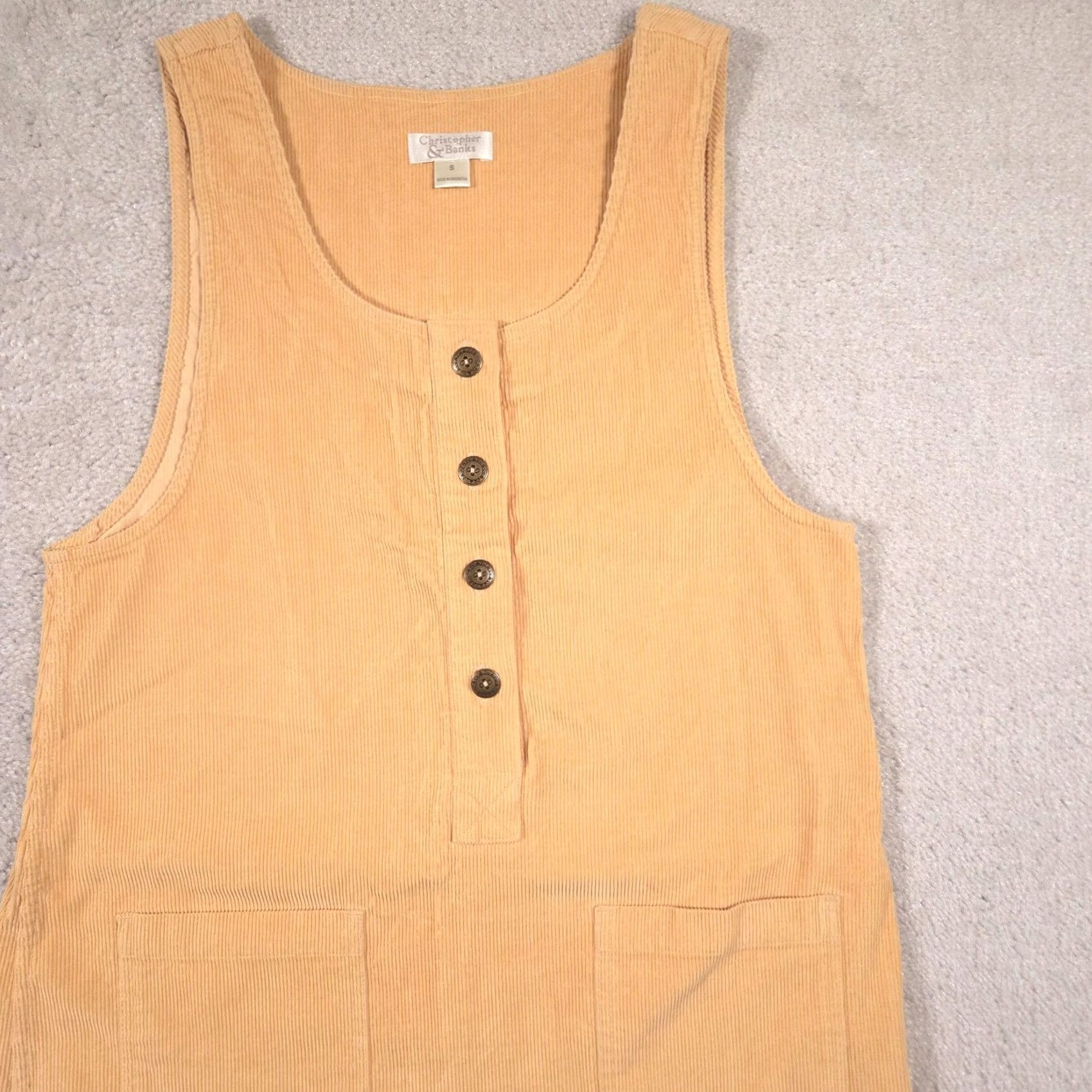 Vintage Christopher & Banks Womens S Beige Corduroy Shift Dress - Casual Workwear Size S / US 4 / IT 40 - 3 Thumbnail