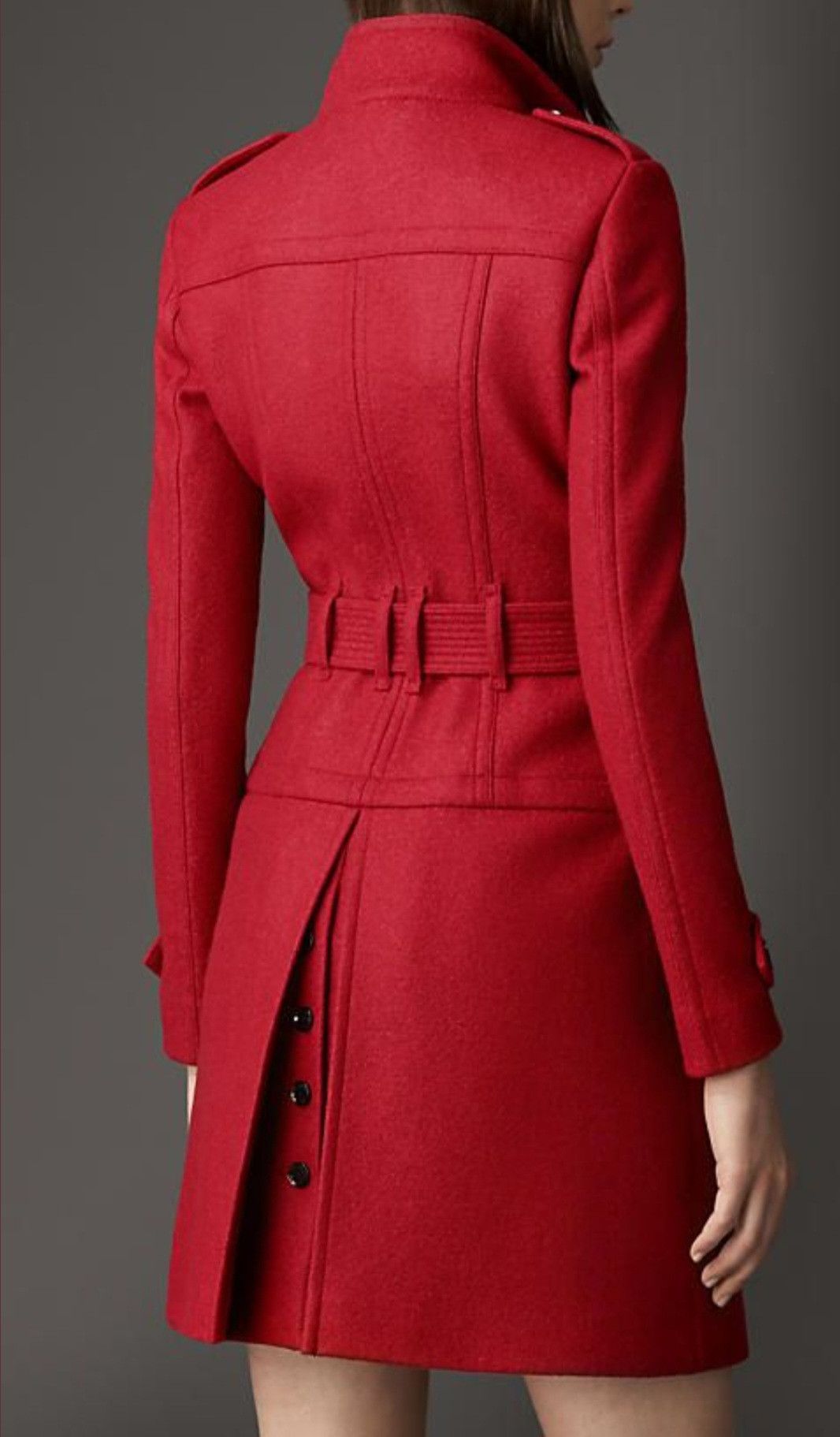 Burberry Burberry Women's Red Wool Belted Coat Size S / US 4 / IT 40 - 3 Thumbnail