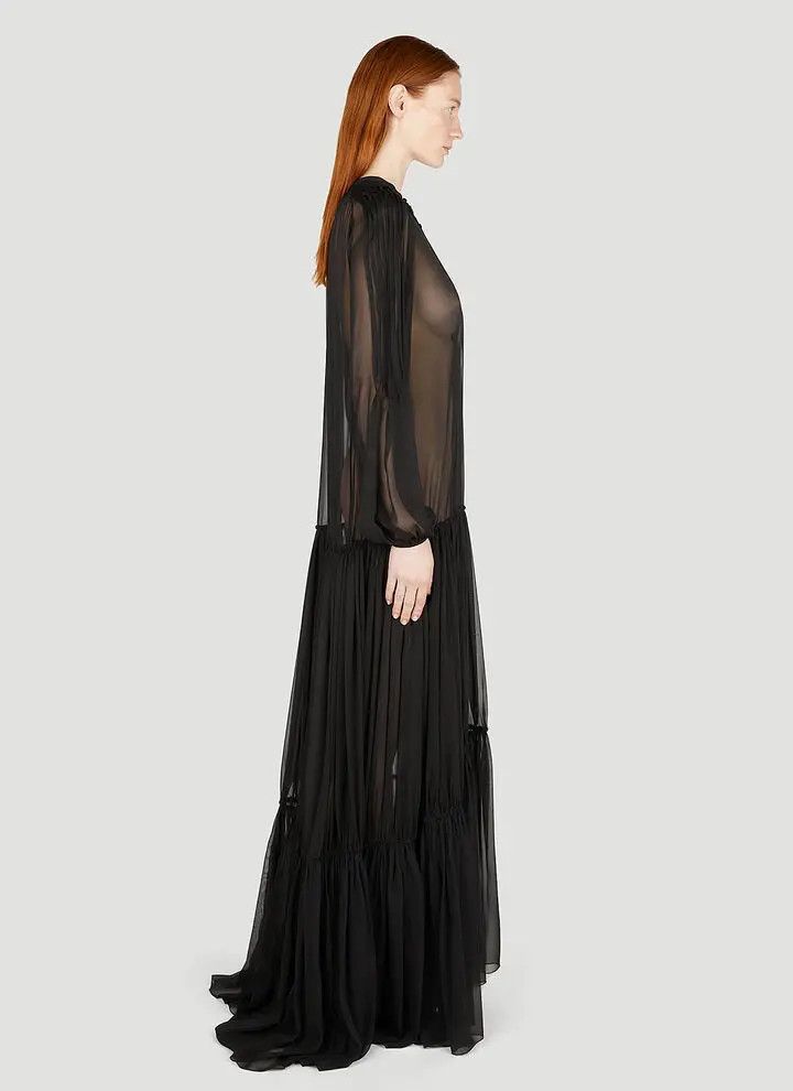 Saint Laurent Paris o1s1wg111124 Long Dress In Crepe Muslin in Black Size M / US 6-8 / IT 42-44 - 3 Thumbnail