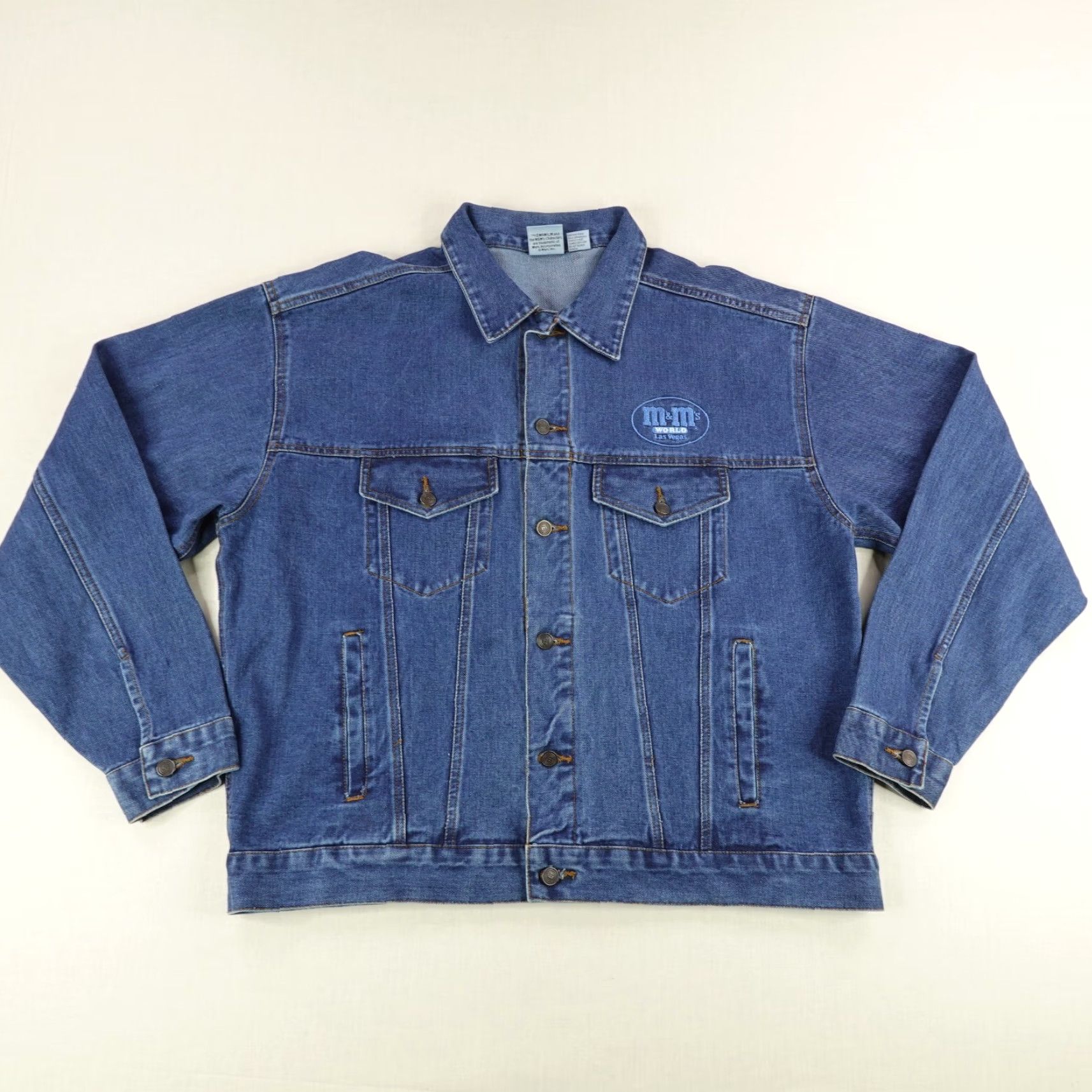 Denime Vintage M&Ms Jacket Mens XXL Blue Denim Button Up Trucker Coat Lau Vegas Size US 39 - 2 Thumbnail