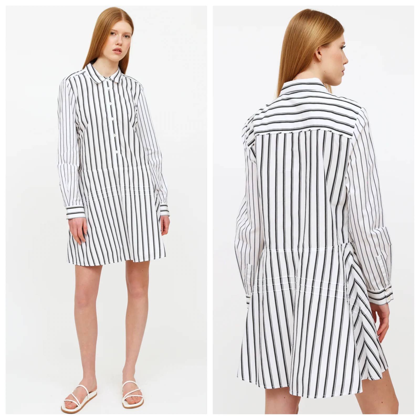 image of Derek Lam 10 Crosby New 10 Crosby Derek Lam Stripe Shirtdress in White, Women's (Size XS)