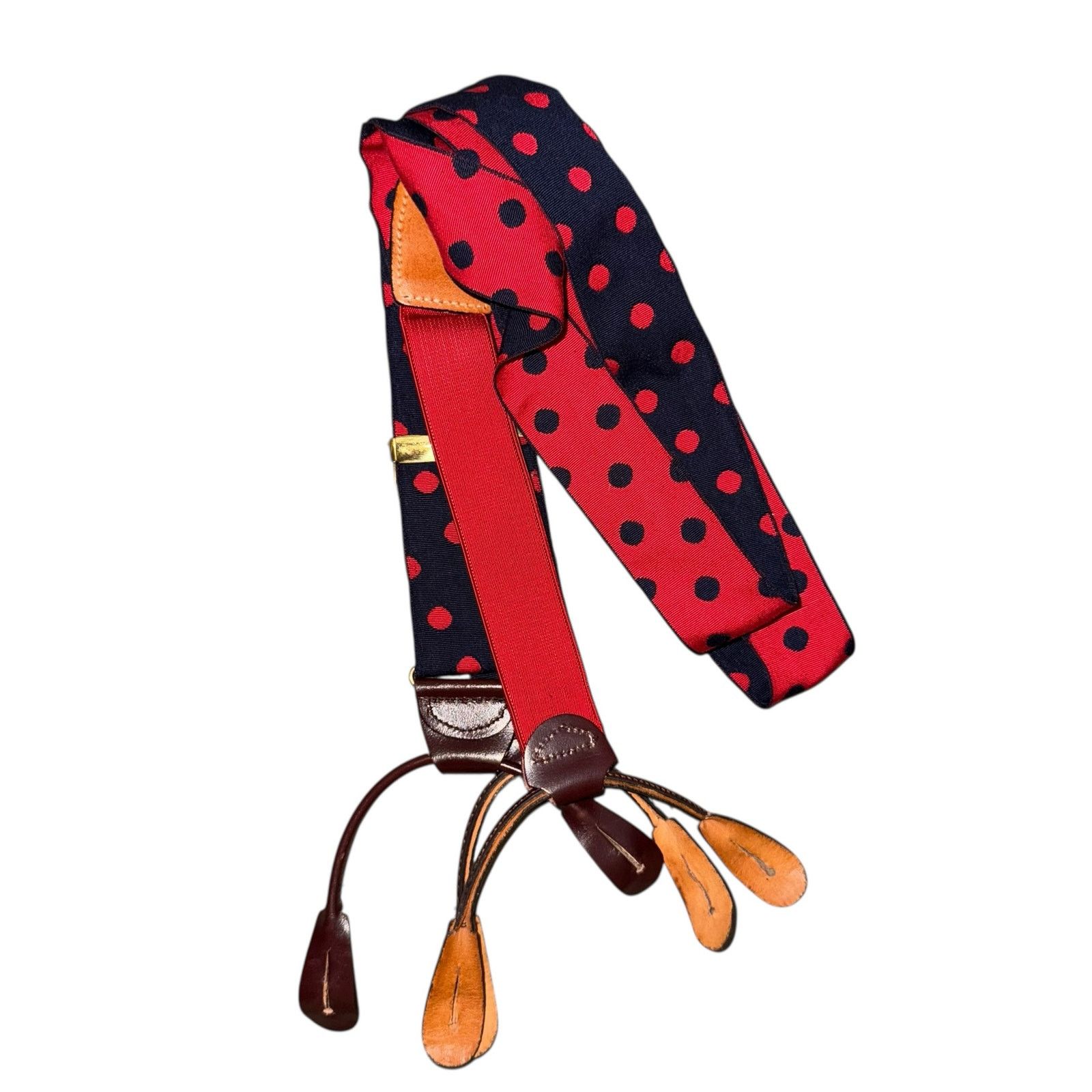 Vintage Vintage Y-shaped polka dot navy Fabric Elastic Suspenders Size ONE SIZE - 4 Thumbnail