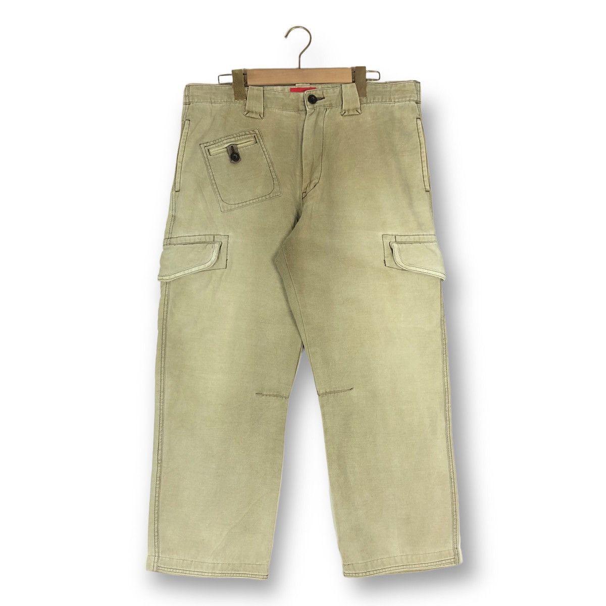 image of Vintage Red Button Cargo Pants in Khaki, Men's (Size 36)