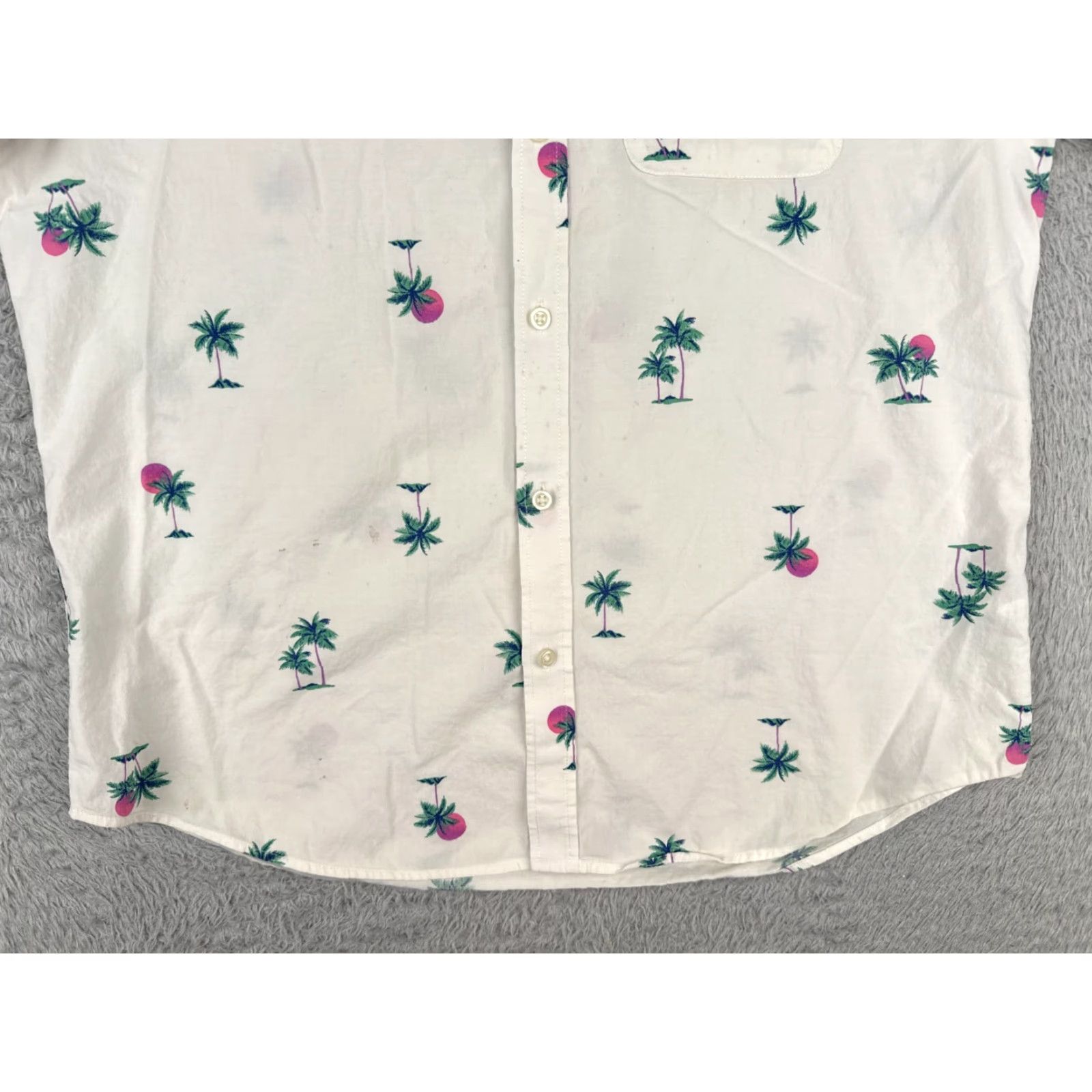 Old Navy VINTAGE No | Old Navy Button-Up Shirt Men M White Palm Tree Sunset Hawaiian Cotton Short Sleeve Casual Regular Fit 36 Chest - Mens Size US M / EU 48-50 / 2 - 5 Thumbnail