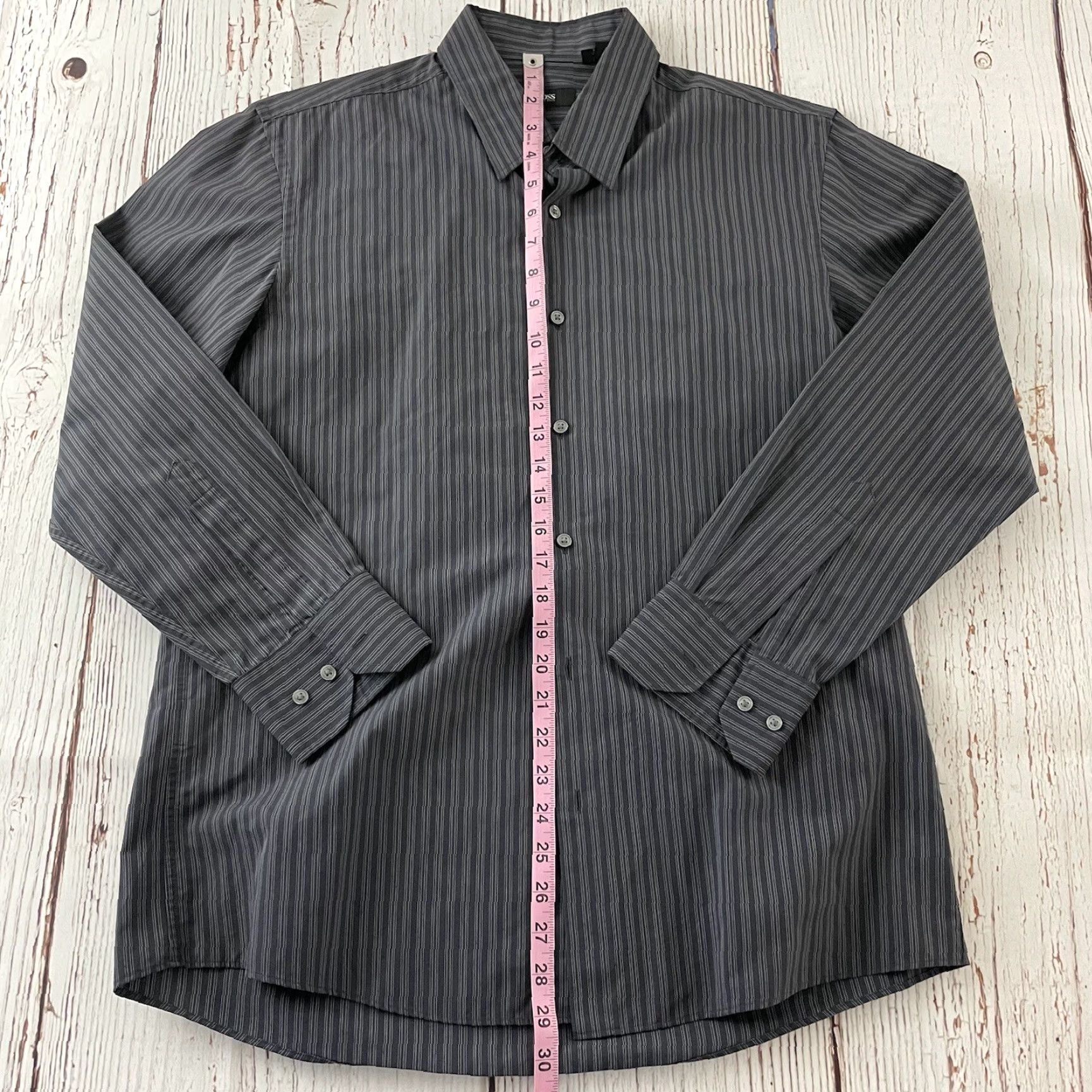 Hugo Boss HUGO BOSS Striped Long Sleeve Button-Up Shirt Mens 16.5 Gray Size US XL / EU 56 / 4 - 3 Thumbnail