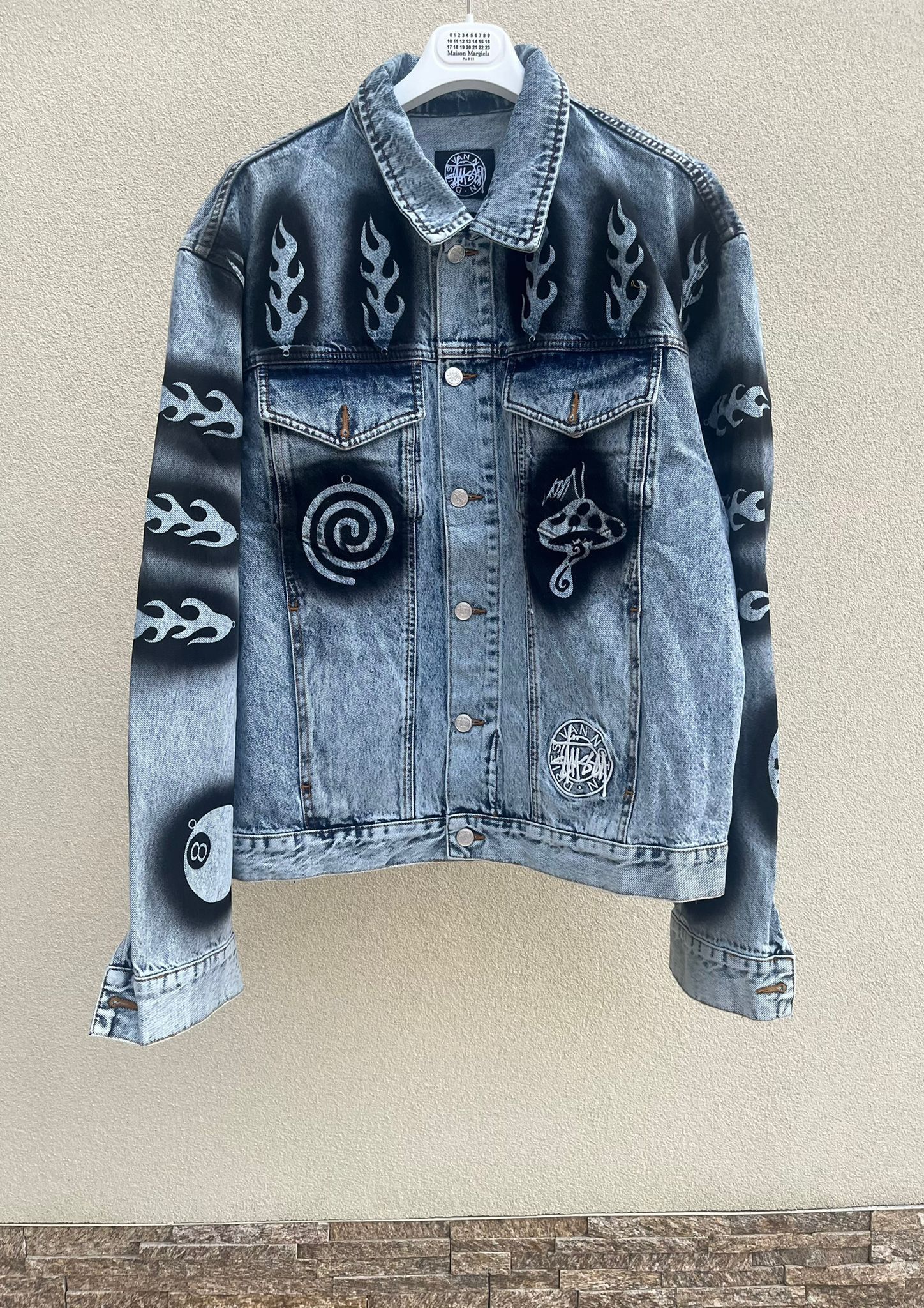 image of Dries Van Noten x Stussy Q.2 / Stencil Denim Jacket In Light Blue, Men's (Size XL)
