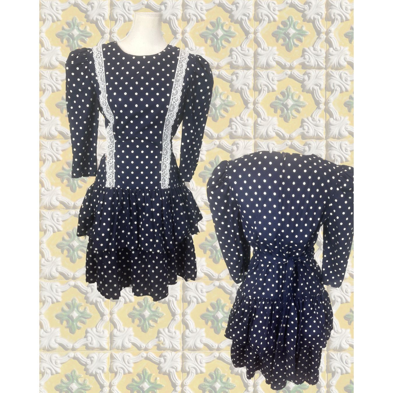 Vintage Vintage 80s Eber Polka Dot Ruffled Mini Dress Size 9 Size M / US 6-8 / IT 42-44 - 1 Preview