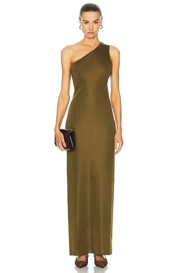 Saint Laurent Paris o1bcso1str1125 One Shoulder Dress In Silk in Olive Green Size M / US 6-8 / IT 42-44 - 1 Thumbnail