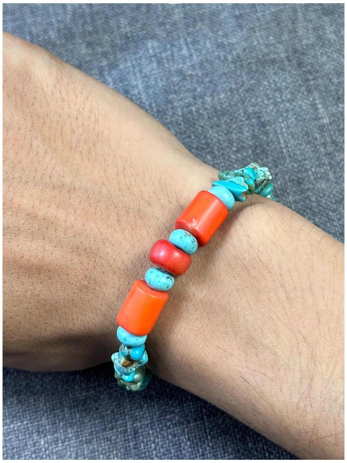 Vintage CORAL AND TURQUOISE WITH SILVER BEADS AND SAKURA BRACELET Size ONE SIZE - 6 Thumbnail