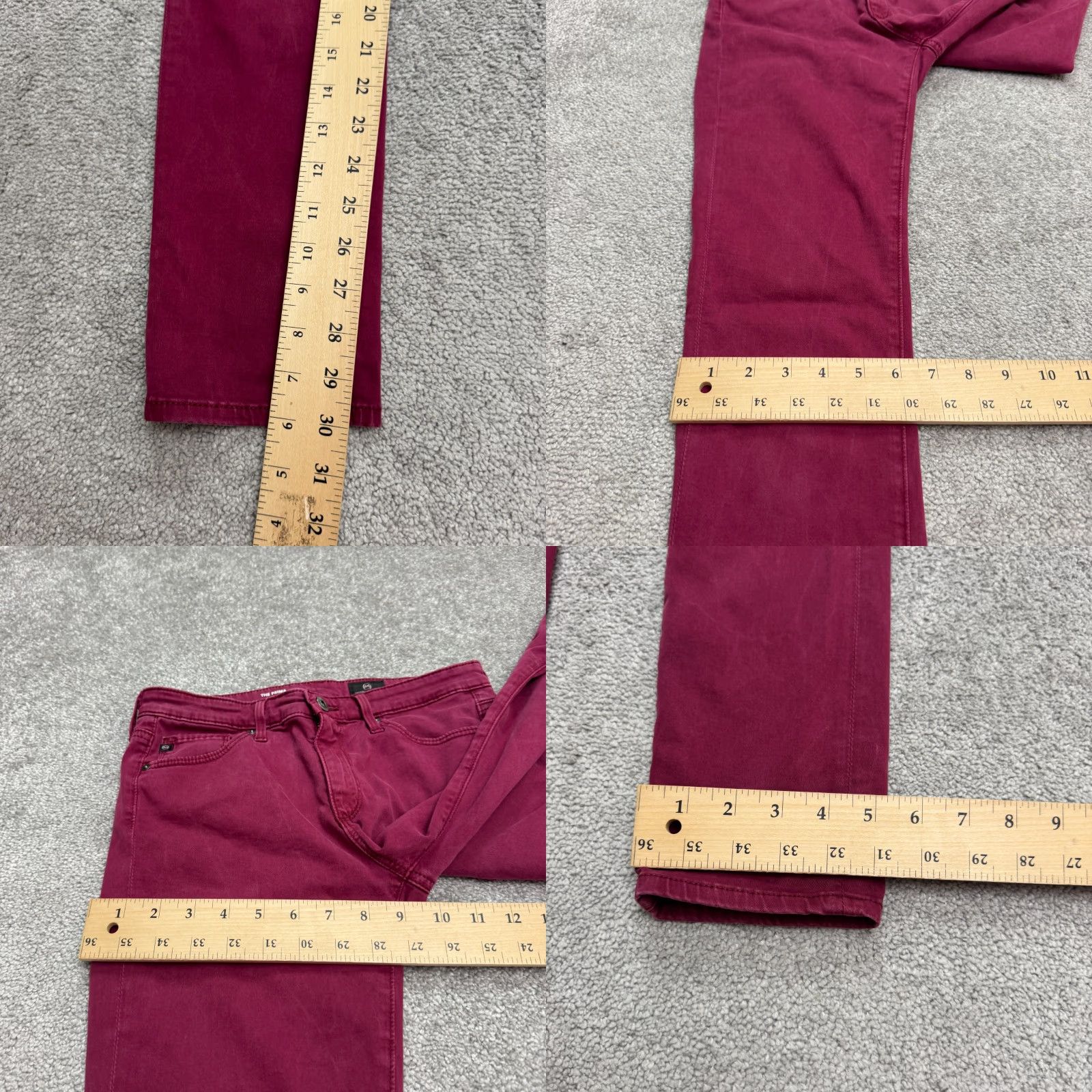 Denime AG Adriano Goldschmied The Prima Cigarette Leg Jeans Womens 26R Burgundy Denim Cigarette Leg Regular Stretch Pocket 5-Pocket Size 26" / US 2 / IT 38 - 10 Thumbnail