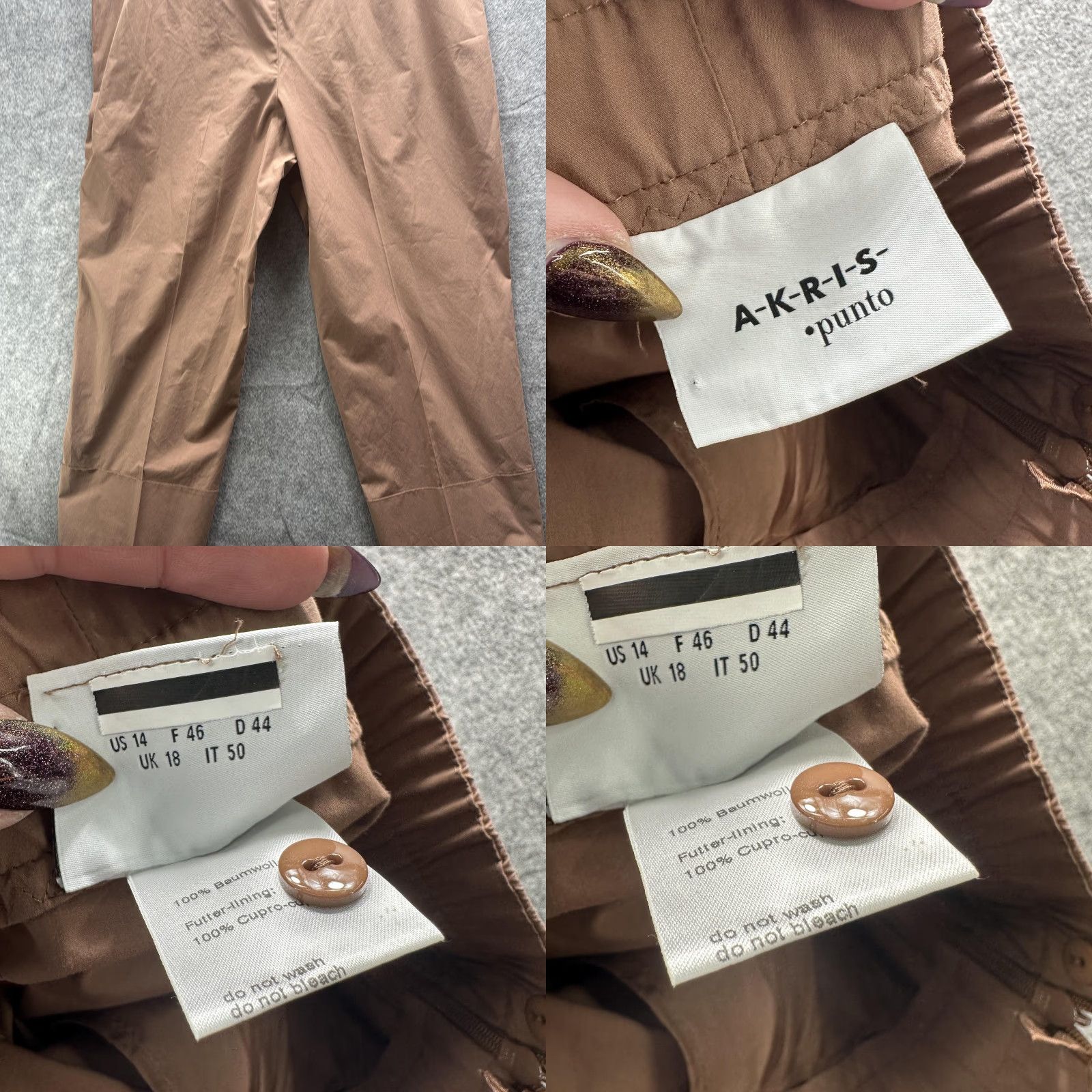 Vintage Akris Punto Pants Womens 14 Brown Ankle Straight Leg Elastic Waist Lined Cupro Pants Size 36" / US 14 / IT 50 - 10 Thumbnail