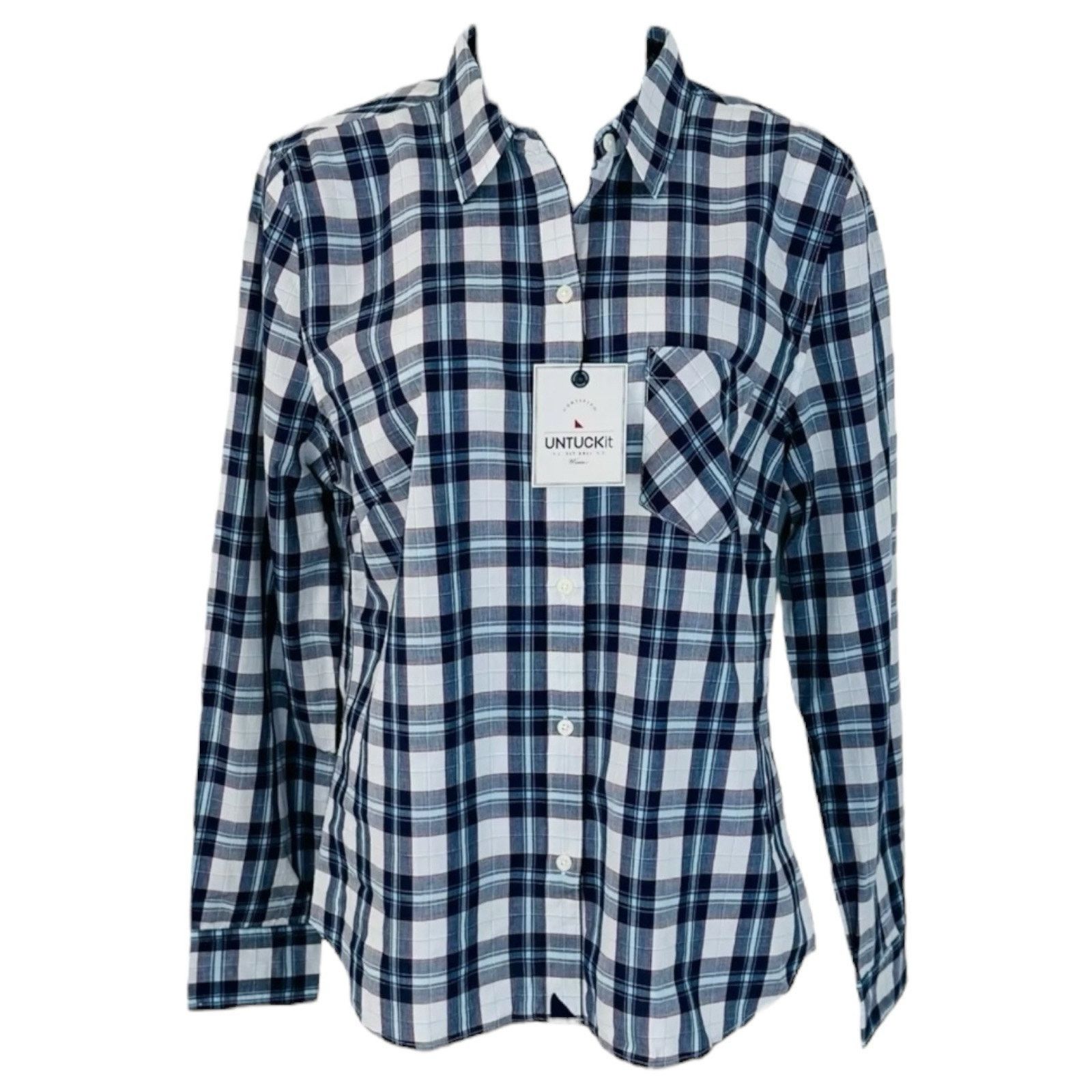 UNTUCKit UNTUCKit Size 6 Sorbo Plaid Long Sleeve Blue White Shirt Size M / US 6-8 / IT 42-44 - 1 Thumbnail