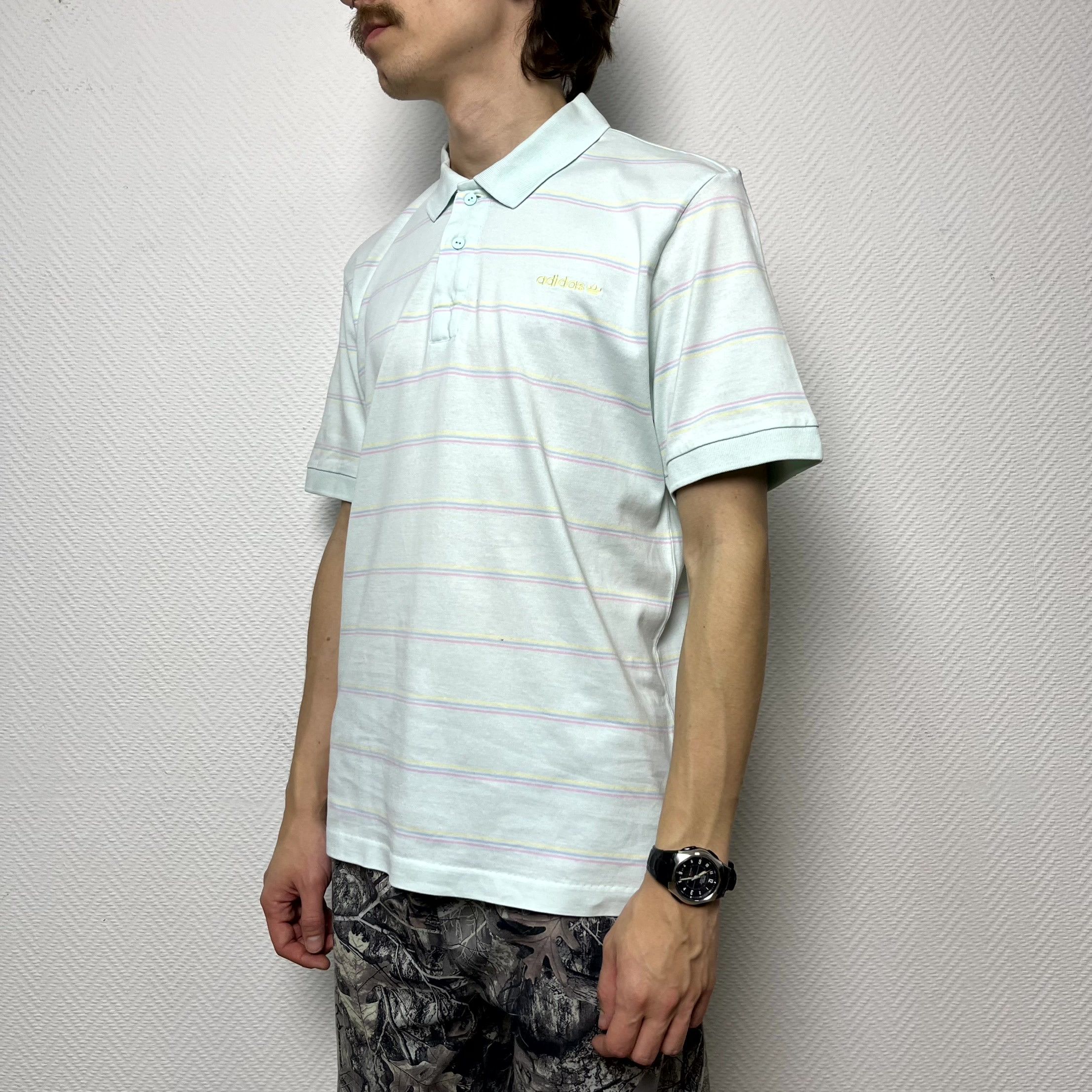 Adidas Y2K Adidas Striped Polo T-Shirt Blue Short Sleeve Size L Size US L / EU 52-54 / 3 - 11 Thumbnail