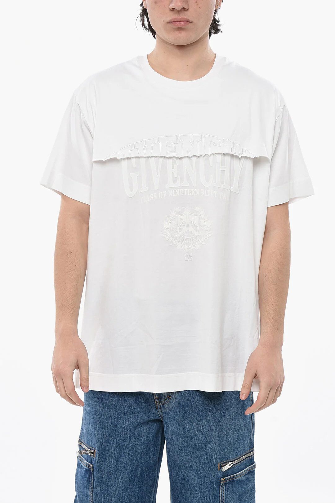 Givenchy og1mm0326 Double-Fabric Embroidered T-Shirt in White Size US XL / EU 56 / 4 - 1 Thumbnail