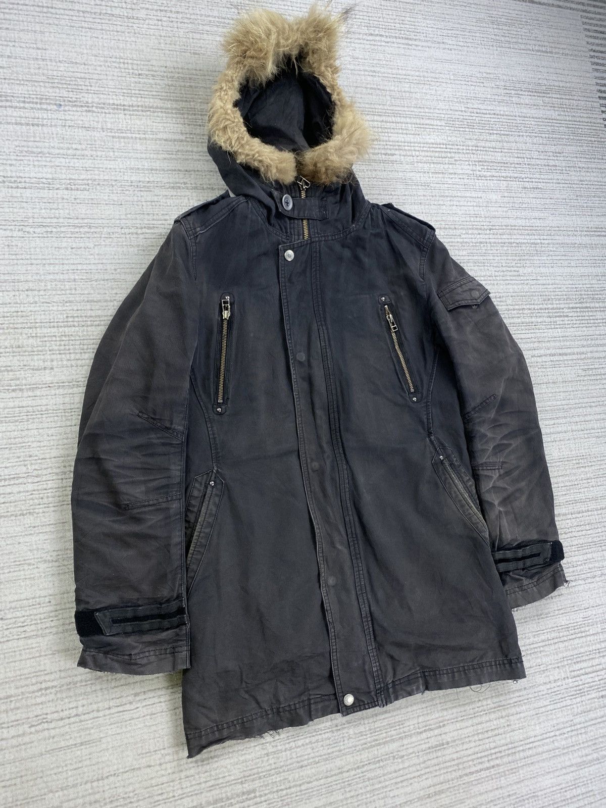 Nicole Club 🔥Nicole Monsieur Multipocket Faux Fur Hoodie Faded Jacket Size US M / EU 48-50 / 2 - 3 Thumbnail