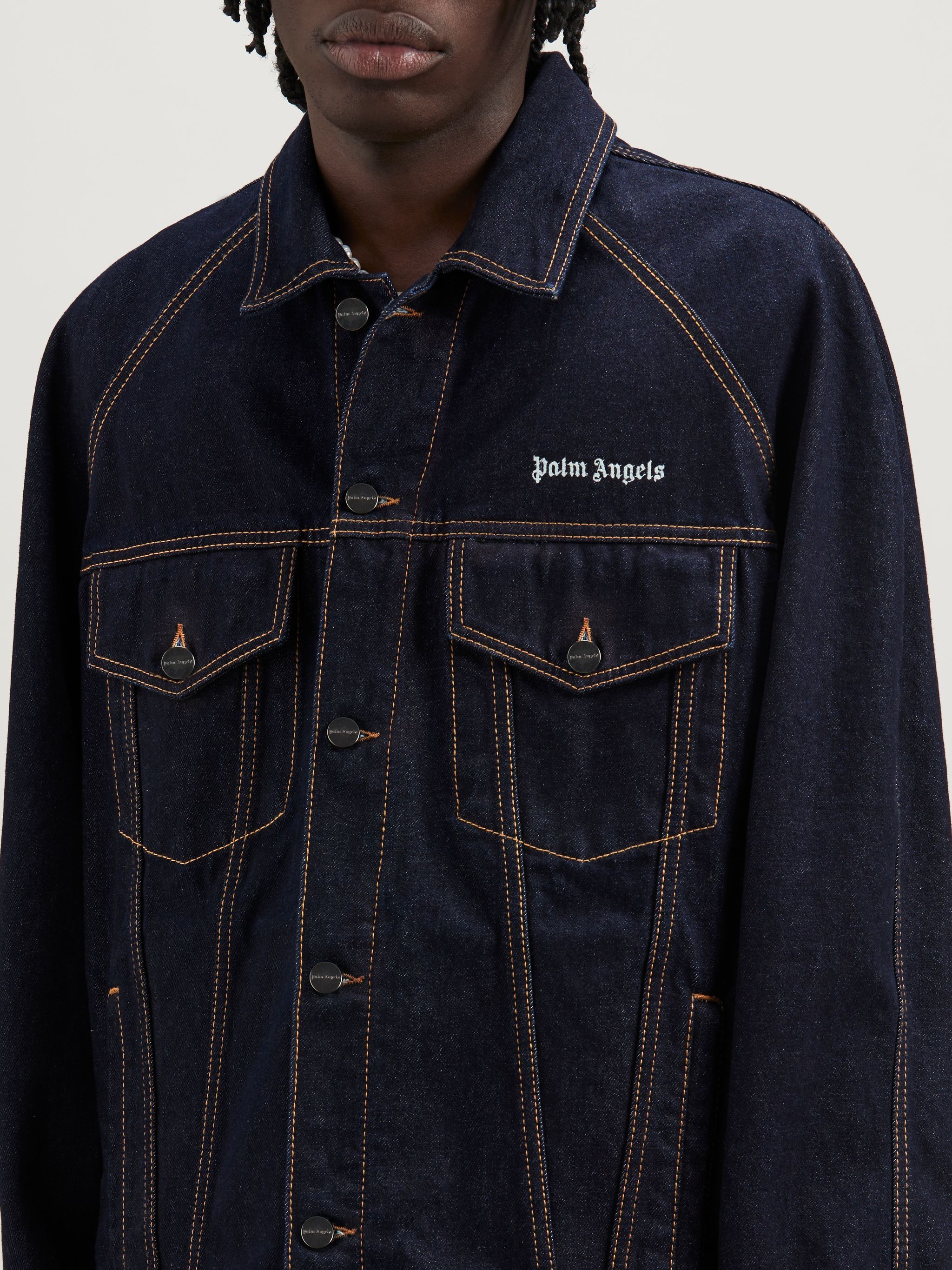 Palm Angels o1y0325 Logo Denim Jacket in Dark Blue Size US S / EU 44-46 / 1 - 2 Thumbnail