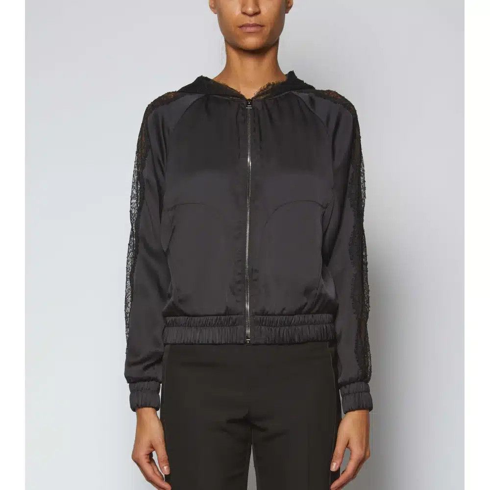 Tom Ford o1loc1c0525 CS1041 Silk & Lace Hoodie Jacket in Black Size S / US 4 / IT 40 - 1 Thumbnail