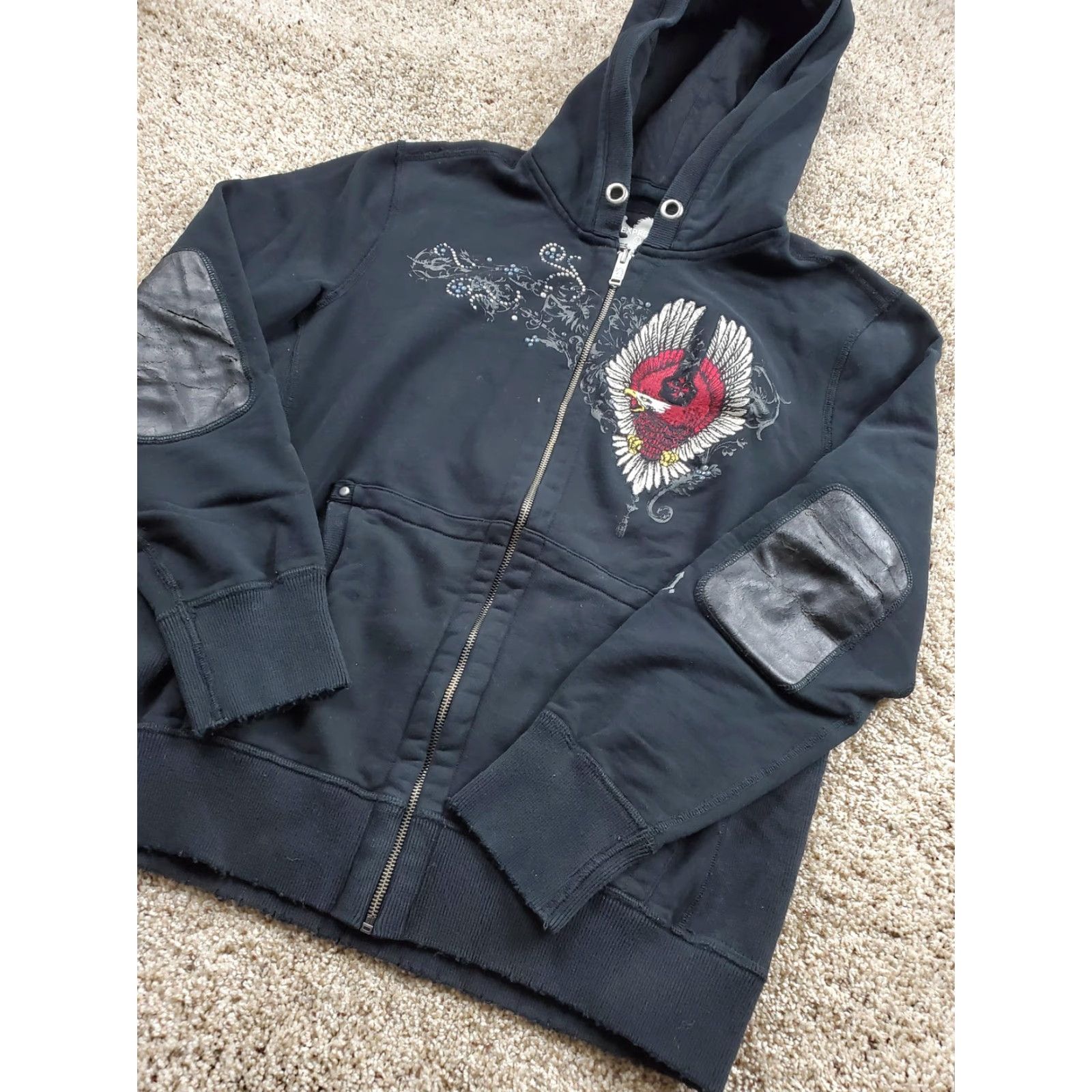 Express VINTAGE Express Hoodie Mens Large Black Embroidered Studded Graphic Vindicator Y2K Size US L / EU 52-54 / 3 - 2 Thumbnail