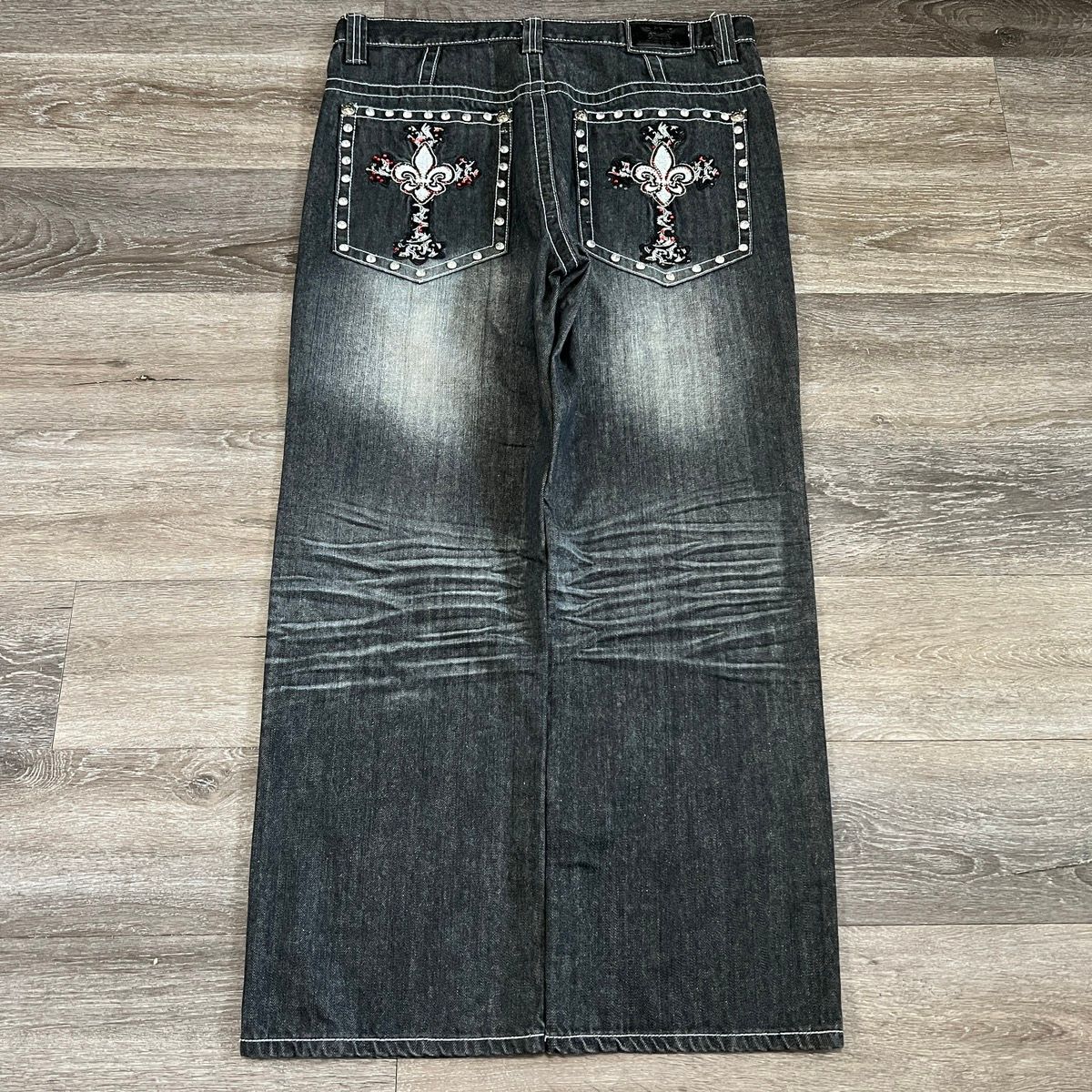 Pre-owned Affliction X Jnco Vintage Y2k Victoriouschrome Hearts Style Baggy Cross Jeans In Black