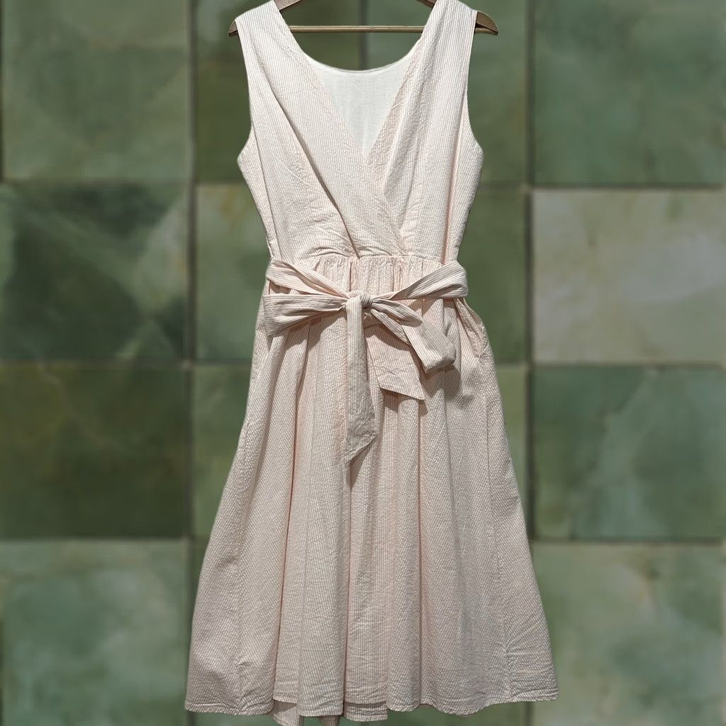 Vintage Hope & Henry Organic Cotton Seersucker Belted Dress Womens Sleeveless Pockets 14 Size XL / US 12-14 / IT 48-50 - 1 Thumbnail