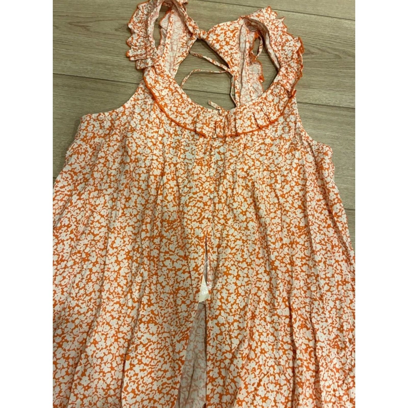 Anthropologie NWT Anthropologie Women’s Sleeveless Ruffle Nap Dress Orange Floral Size L Size L / US 10 / IT 46 - 2 Thumbnail