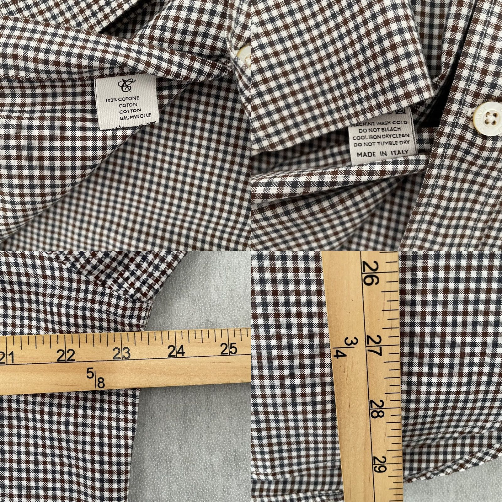 Canali VINTAGE Canali Check Shirt Men's Large Long Sleeve Casual Business Italy Brown Black Cotton Size US L / EU 52-54 / 3 - 8 Thumbnail
