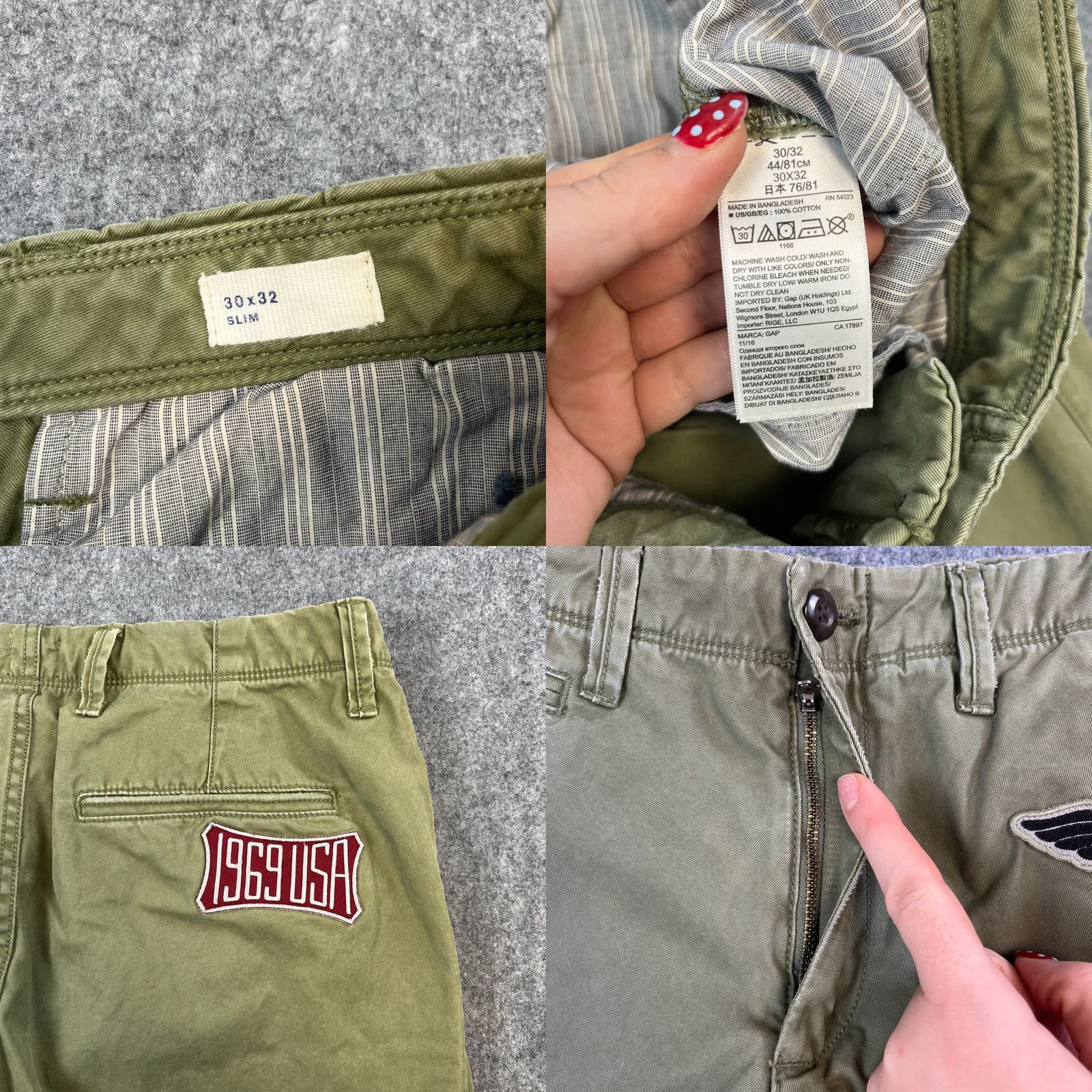 Gap GAP Chino Trousers Pants Slim Tapered Fit 30 Green Applique Patch USA Mens Size US 30 / EU 46 - 9 Thumbnail
