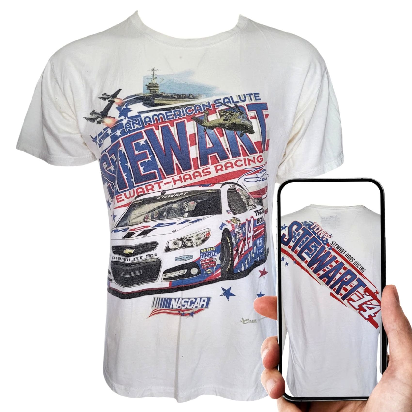 Chase Authentics VINTAGE Tony Stewart #14 NASCAR T-Shirt Chase Authentics Large White Men's T-Shirt Graphic Print #14 Car American Salute Decade: 2000s NASCAR Size US L / EU 52-54 / 3 - 2 Thumbnail
