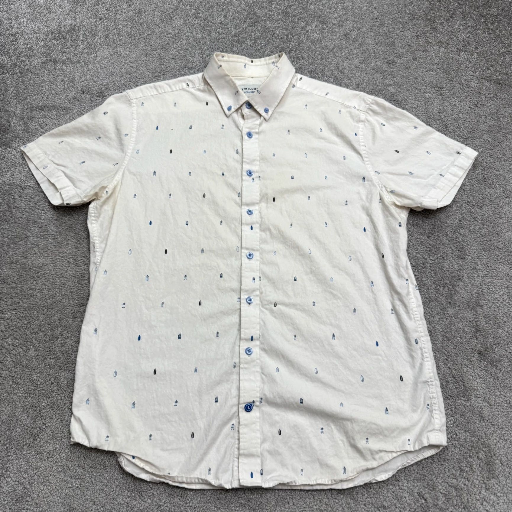 Vintage Twillory Untuckable Surfboard Print Button Down Shirt Mens Large White Cotton Size US L / EU 52-54 / 3 - 2 Thumbnail