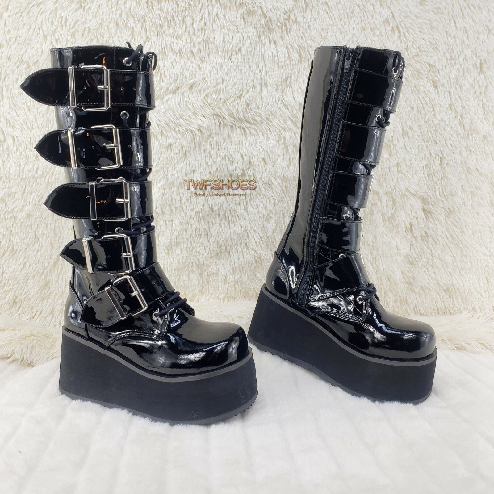 Other DEMONIA Trashville 518 Goth Punk Knee Boots Black Patent Men Size US 9 / EU 42 - 2 Thumbnail