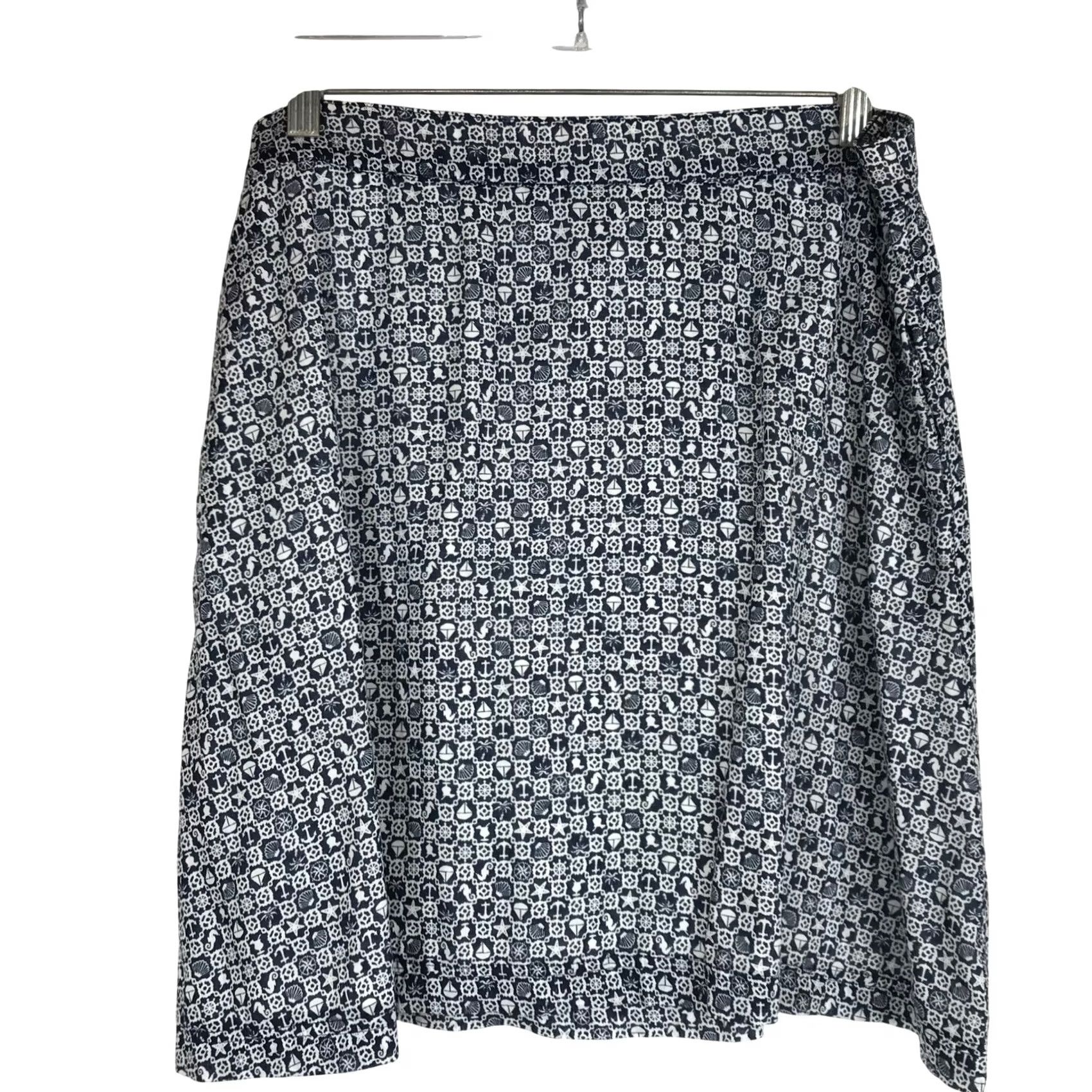Nautica Columbia PFG Skirt Women Midi Navy White Nautical Sailboats Anchors Seashells Chiffon Skater Size 32" / US 10 / IT 46 - 2 Thumbnail