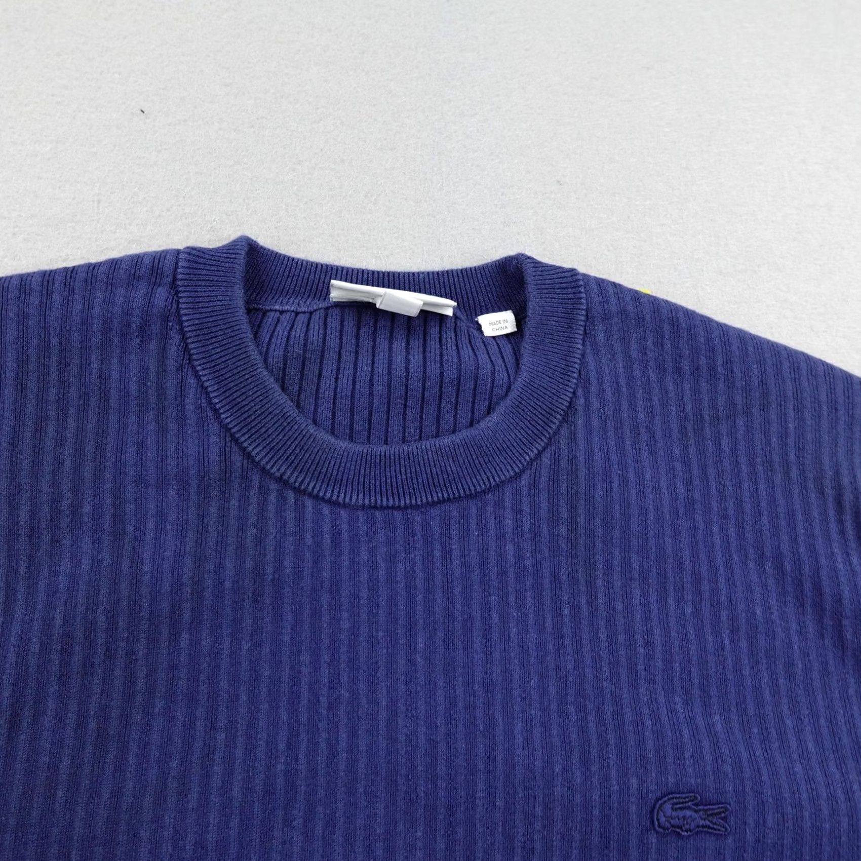 Lacoste Lacoste Sweater Mens XL Blue Ribbed Crew Neck Pullover Croc Logo Linen Blend Size US XL / EU 56 / 4 - 2 Thumbnail