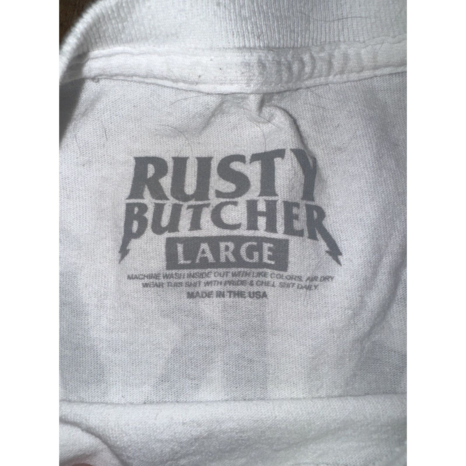 Rusty Rusty Butcher T-Shirt White Large 20x28 Motorcycle Mens Big Russ Private Security 1-800-EAT-SH*T Size US L / EU 52-54 / 3 - 7 Thumbnail