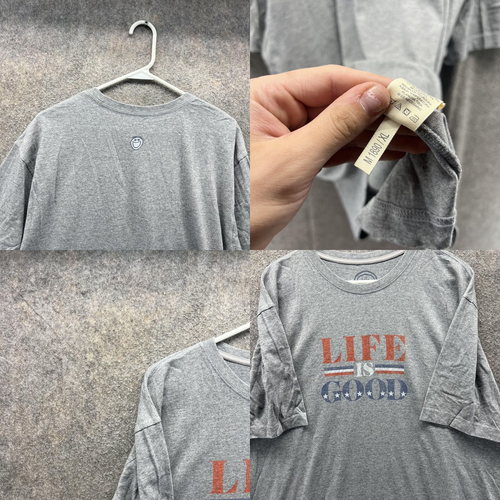 Life is Good Life is Good Shirt Mens XL Gray Patriotic USA Flag Graphic Tee Cotton Blend Size US XL / EU 56 / 4 - 8 Thumbnail
