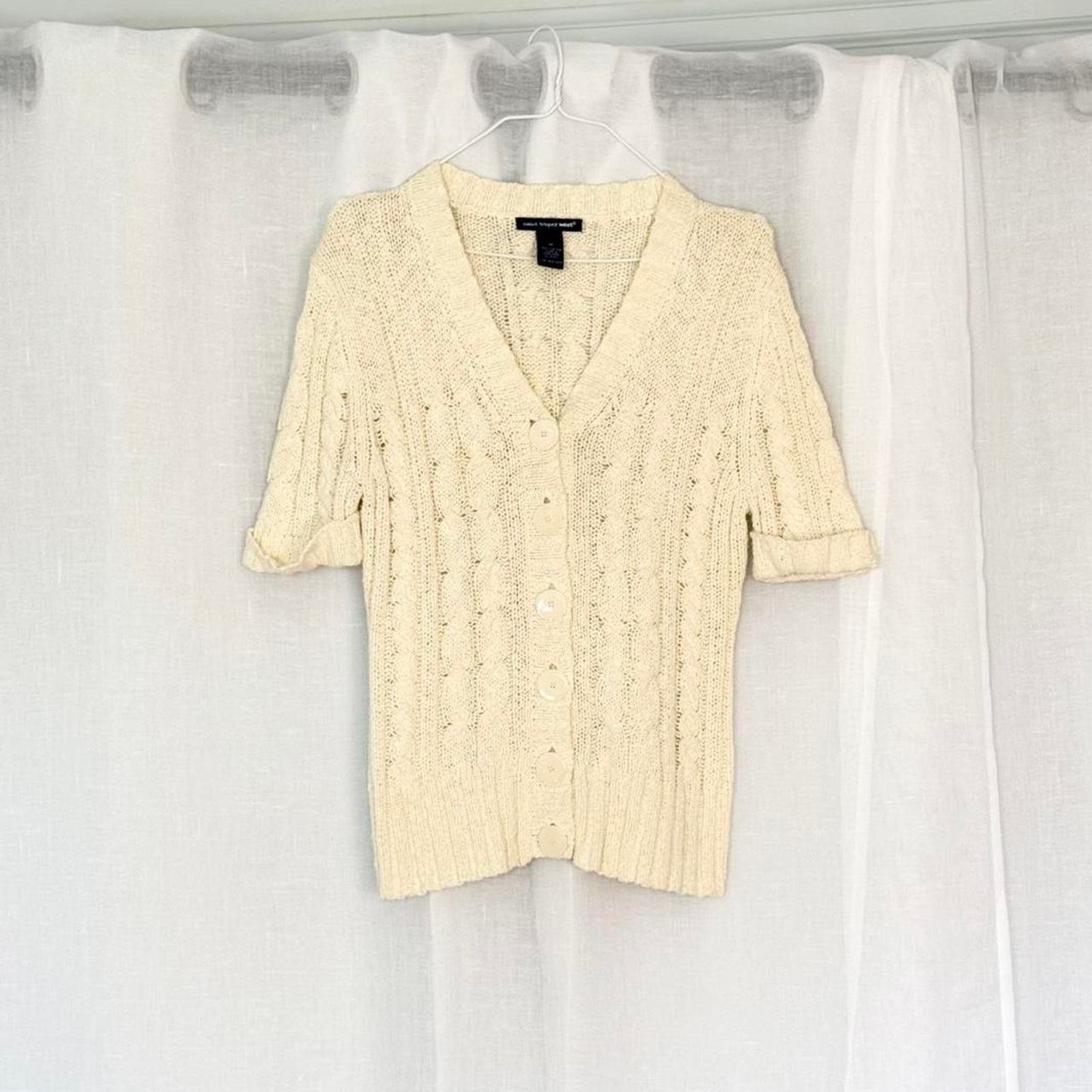 Vintage ✿ y2k cable knit short sleeve cardigan saint tropez west ✿ Size M / US 6-8 / IT 42-44 - 3 Thumbnail