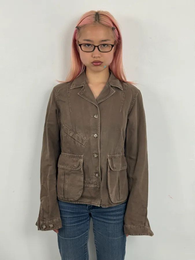 Prada 2000s Prada Light Brown Cotton Linen Cargo Jacket Size M / US 6-8 / IT 42-44 - 2 Thumbnail