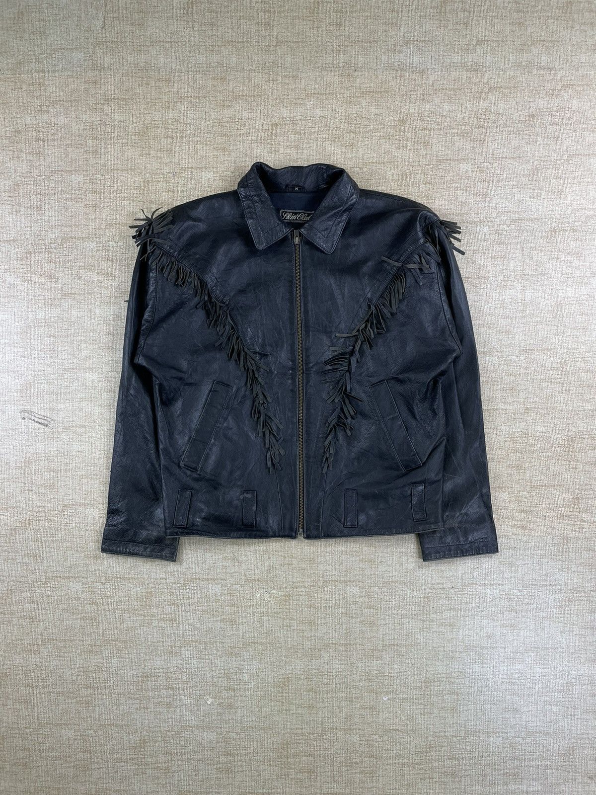 Le Grande Bleu (L.G.B.) × Seditionaries × Vintage VINTAGE SKIN CLUB 90s Fringe Leather Jacket Biker Size US M / EU 48-50 / 2 - 2 Thumbnail